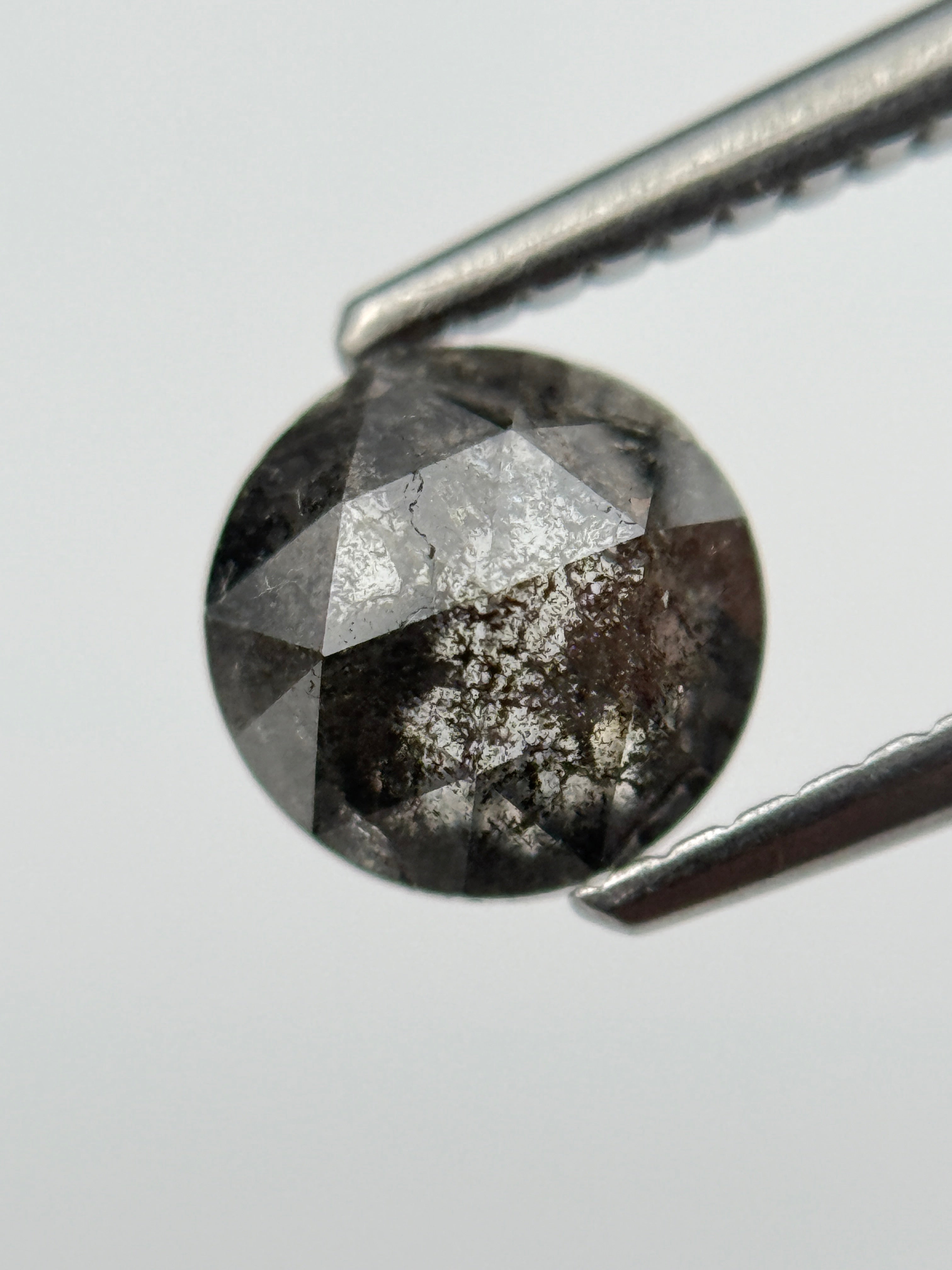 1.06 Ct Round Rose Cut Grey Natural Salt and Pepper Diamond