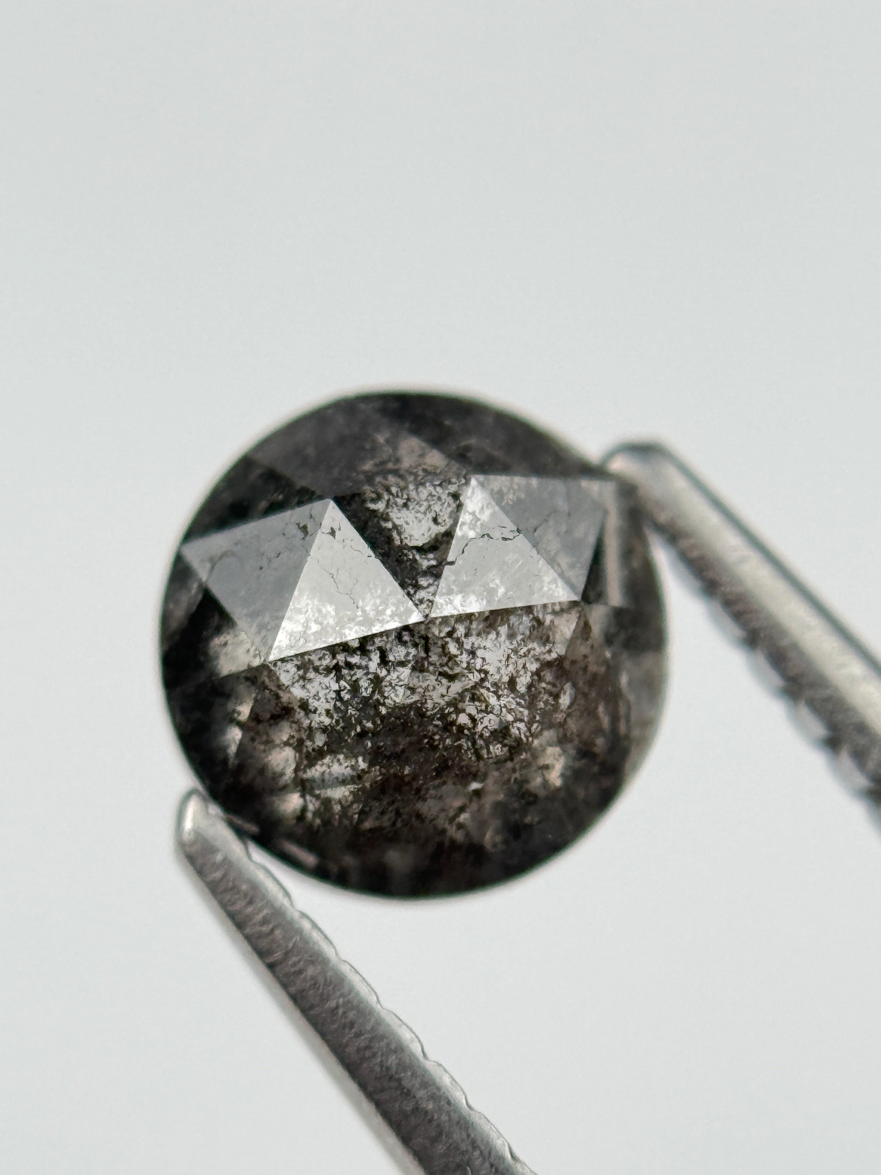 1.06 Ct Round Rose Cut Grey Natural Salt and Pepper Diamond