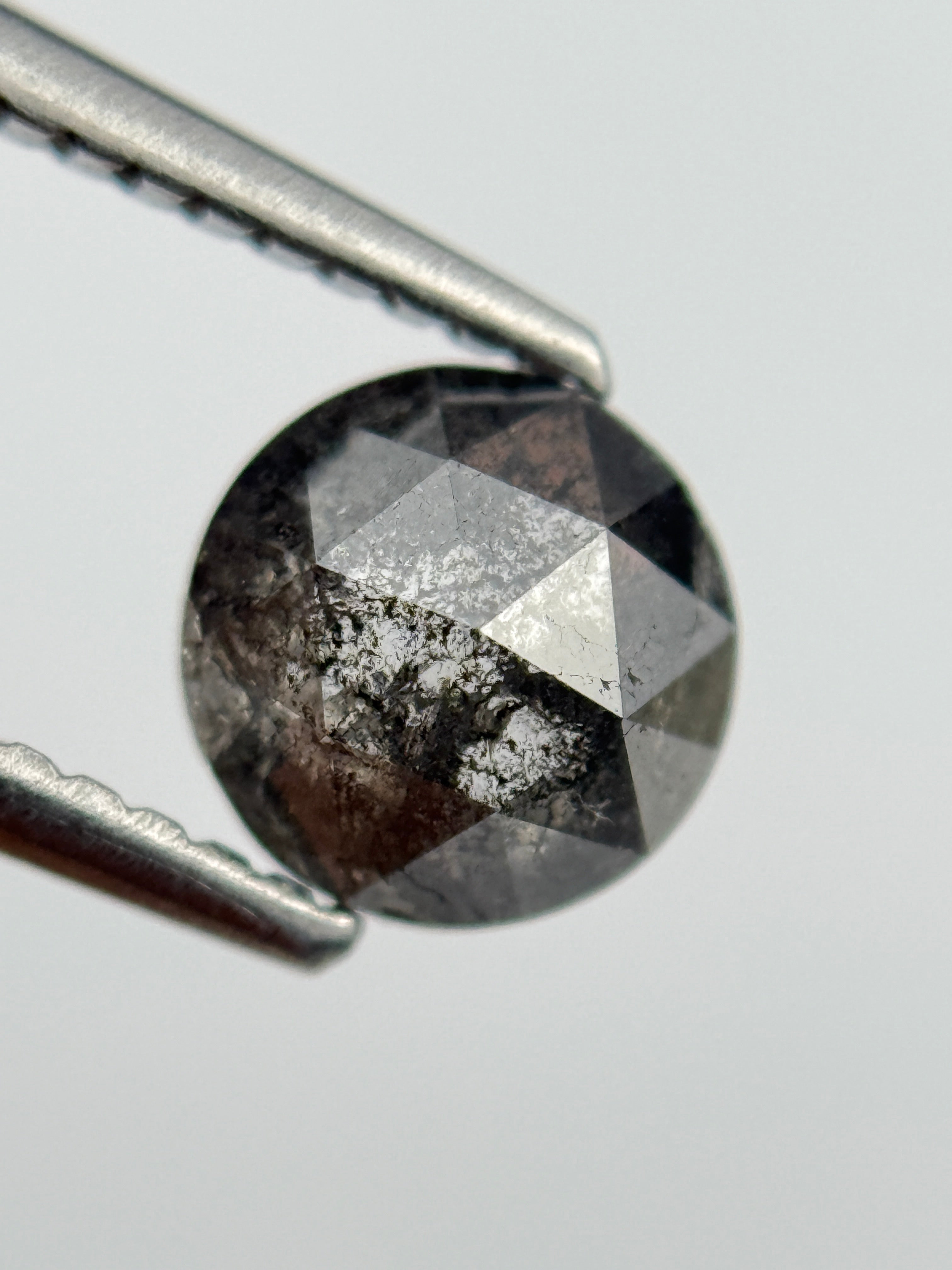 1.06 Ct Round Rose Cut Grey Natural Salt and Pepper Diamond