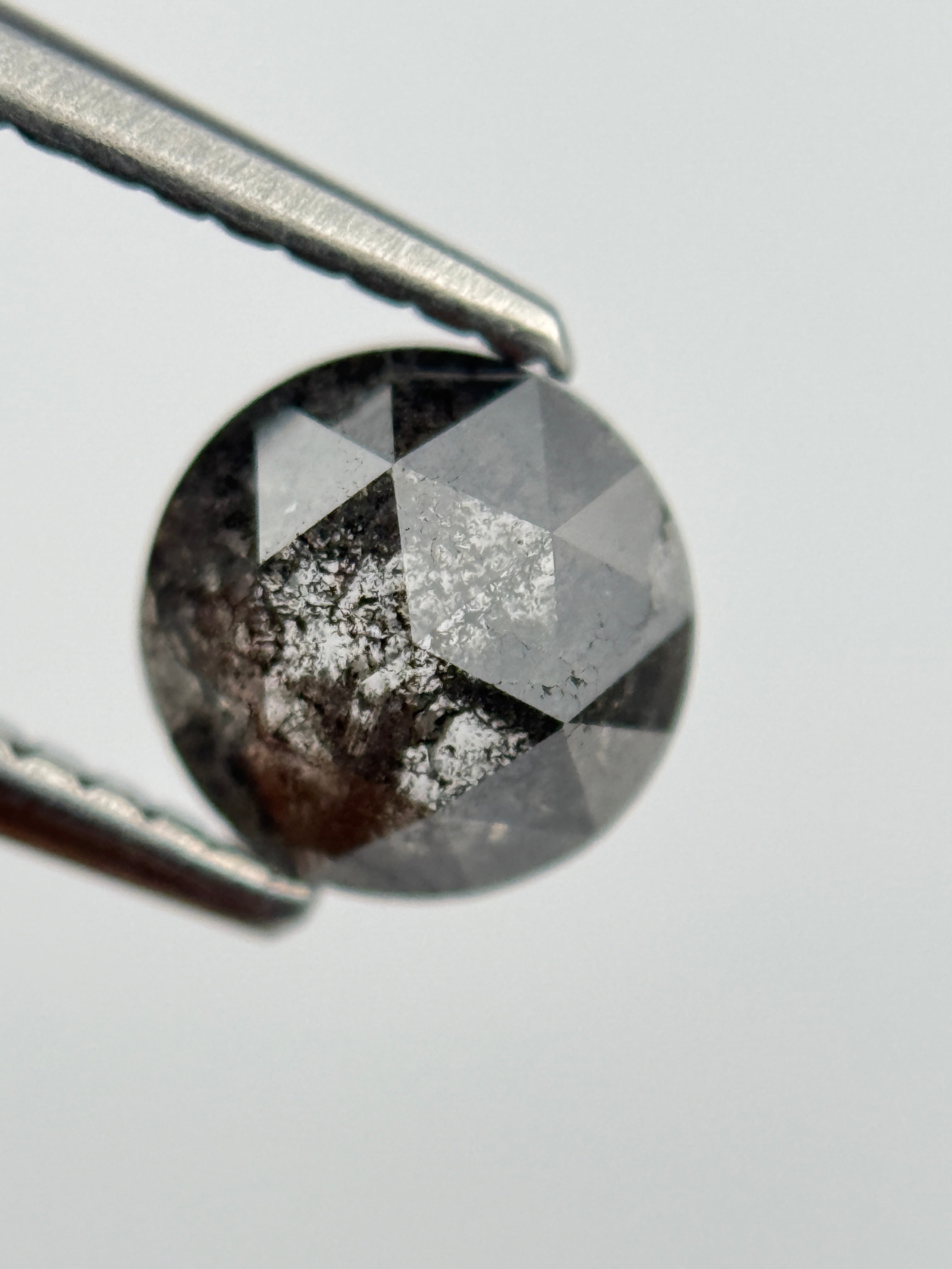 1.06 Ct Round Rose Cut Grey Natural Salt and Pepper Diamond