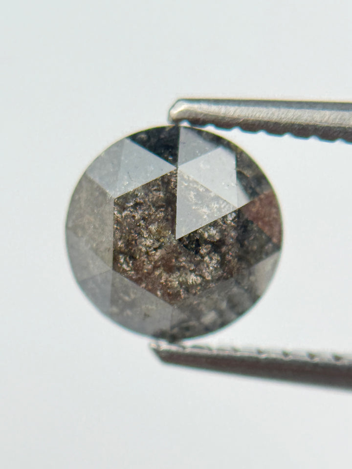 1.34 Ct Round Rose Cut Grey Natural Salt and Pepper Diamond