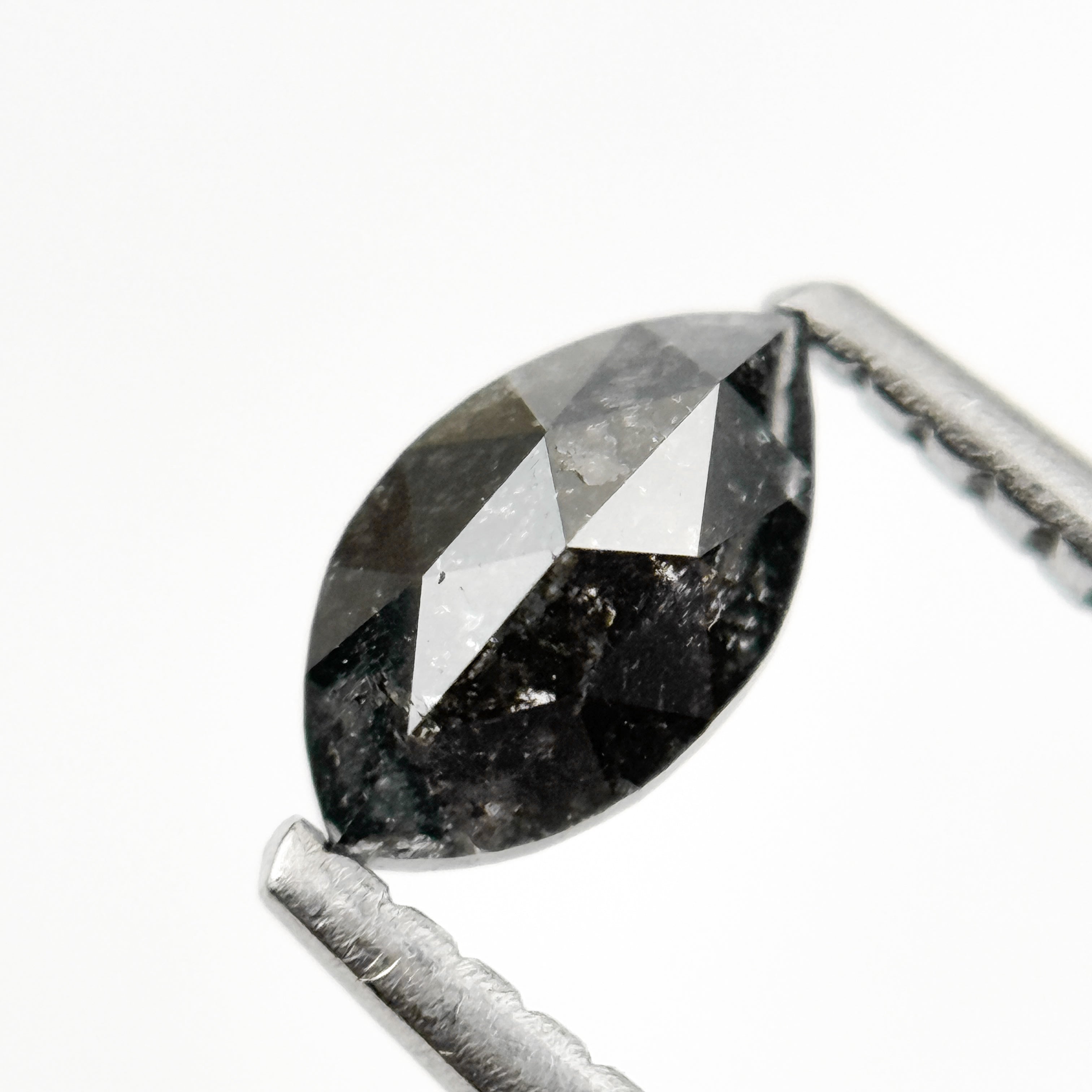 0.60 Ct Marquise Rose Cut Grey Natural Minimalist Salt and Pepper Diamond