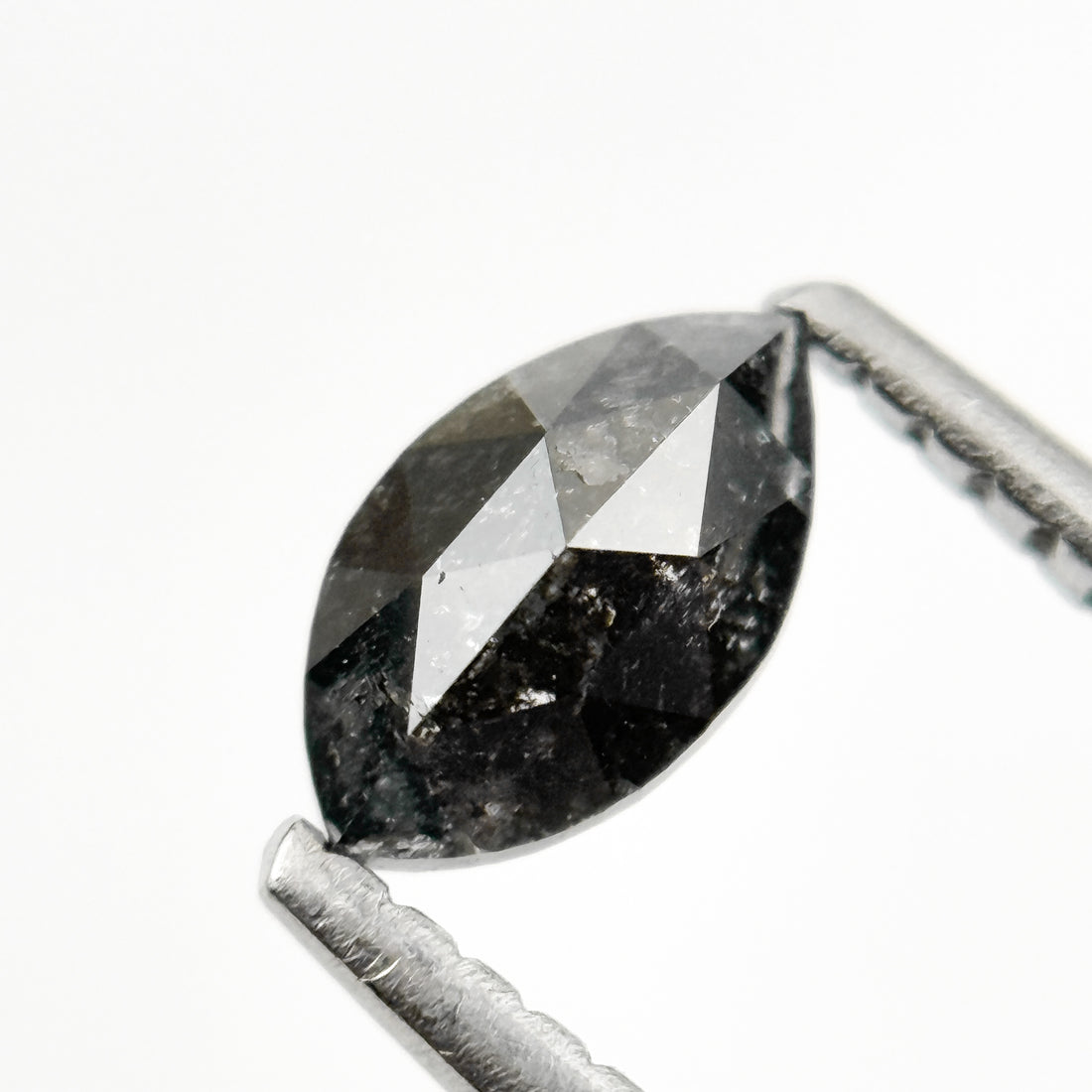 0.60 Ct Marquise Rose Cut Grey Natural Minimalist Salt and Pepper Diamond
