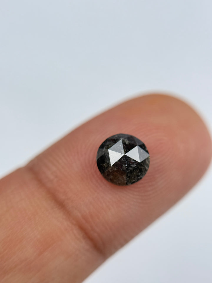 1.34 Ct Round Rose Cut Grey Natural Salt and Pepper Diamond