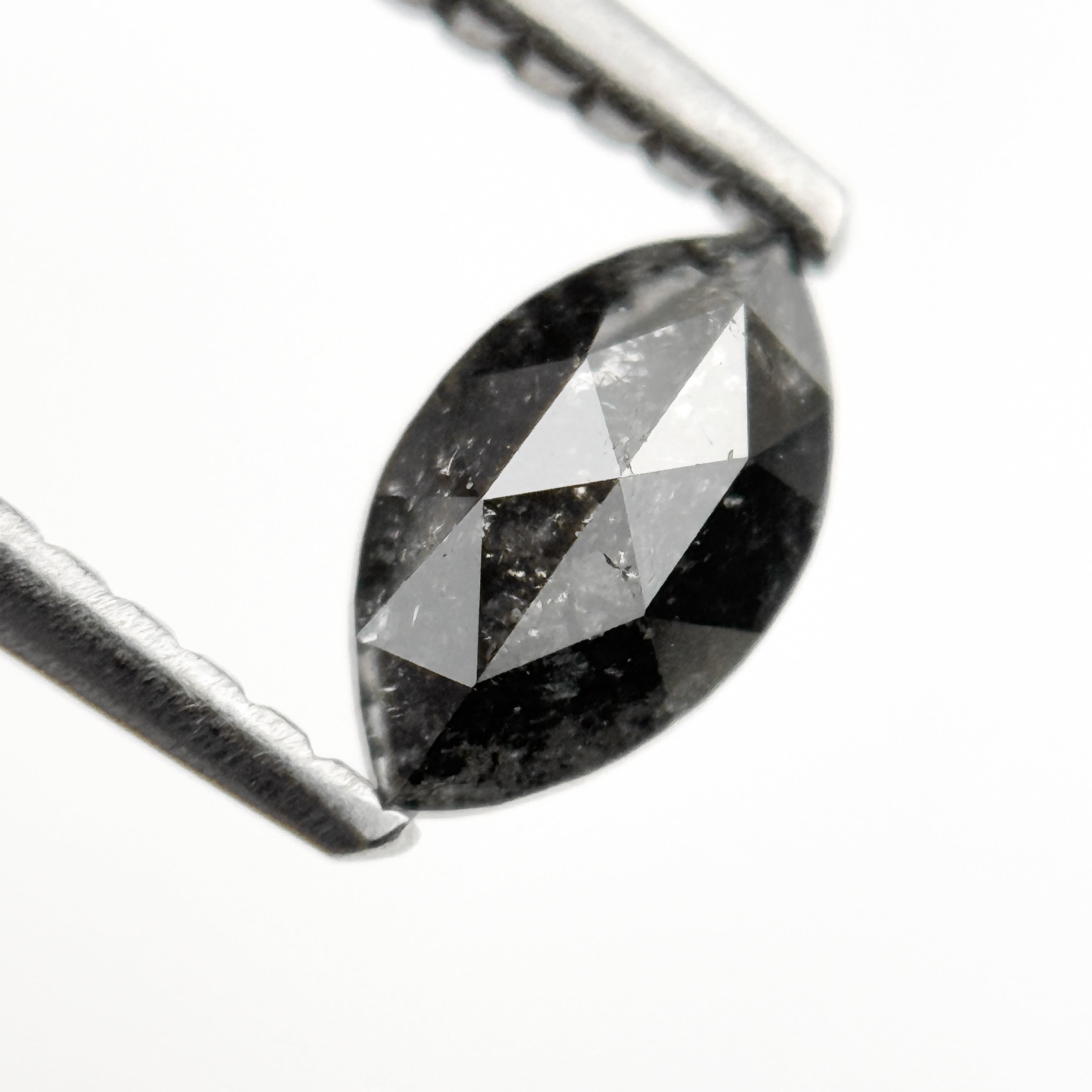 0.60 Ct Marquise Rose Cut Grey Natural Minimalist Salt and Pepper Diamond