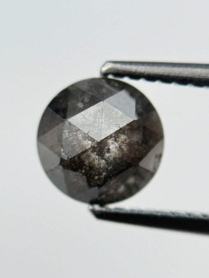 1.29 Ct Round Rose Cut Grey Natural Salt and Pepper Diamond