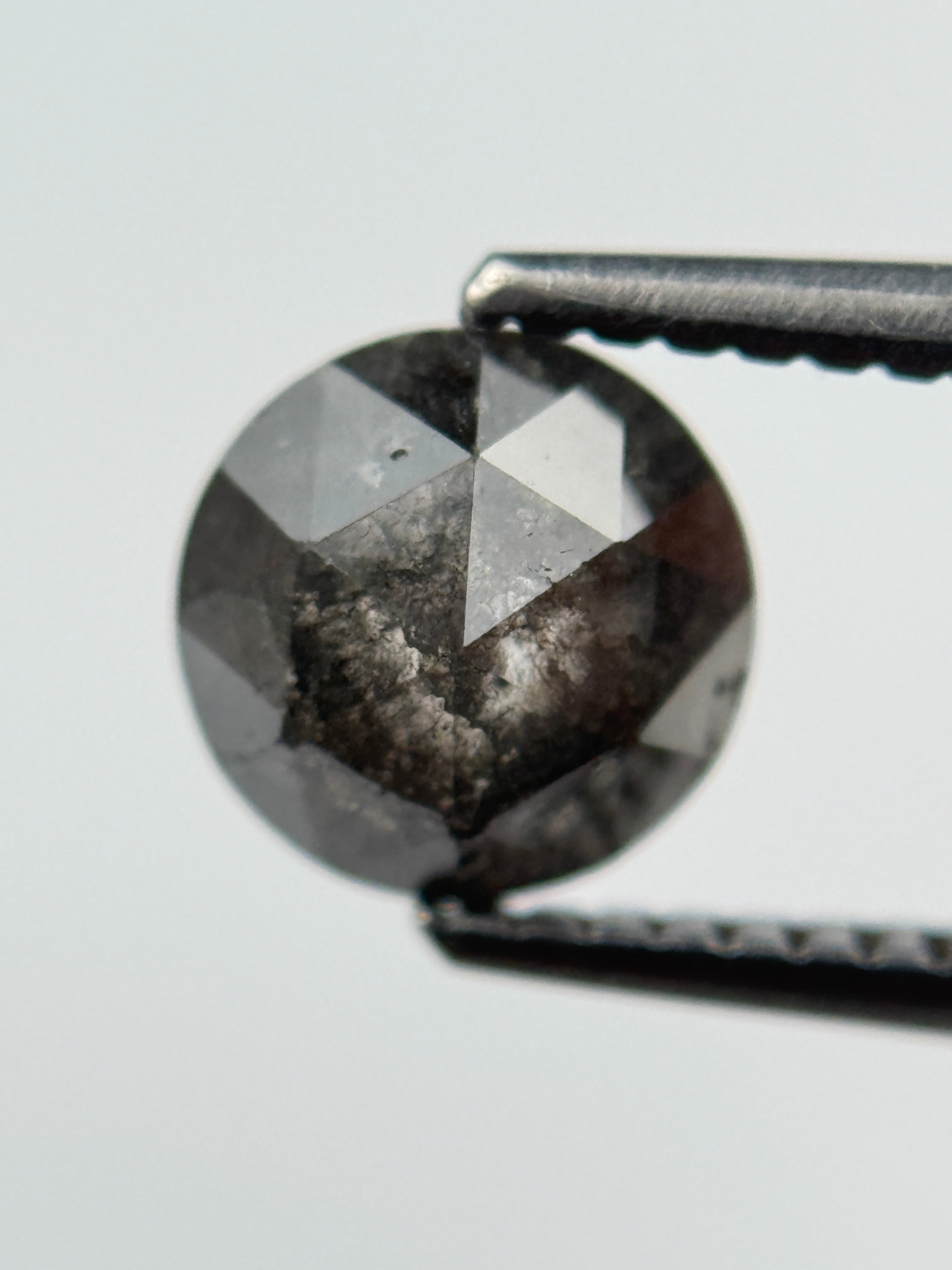 1.29 Ct Round Rose Cut Grey Natural Salt and Pepper Diamond