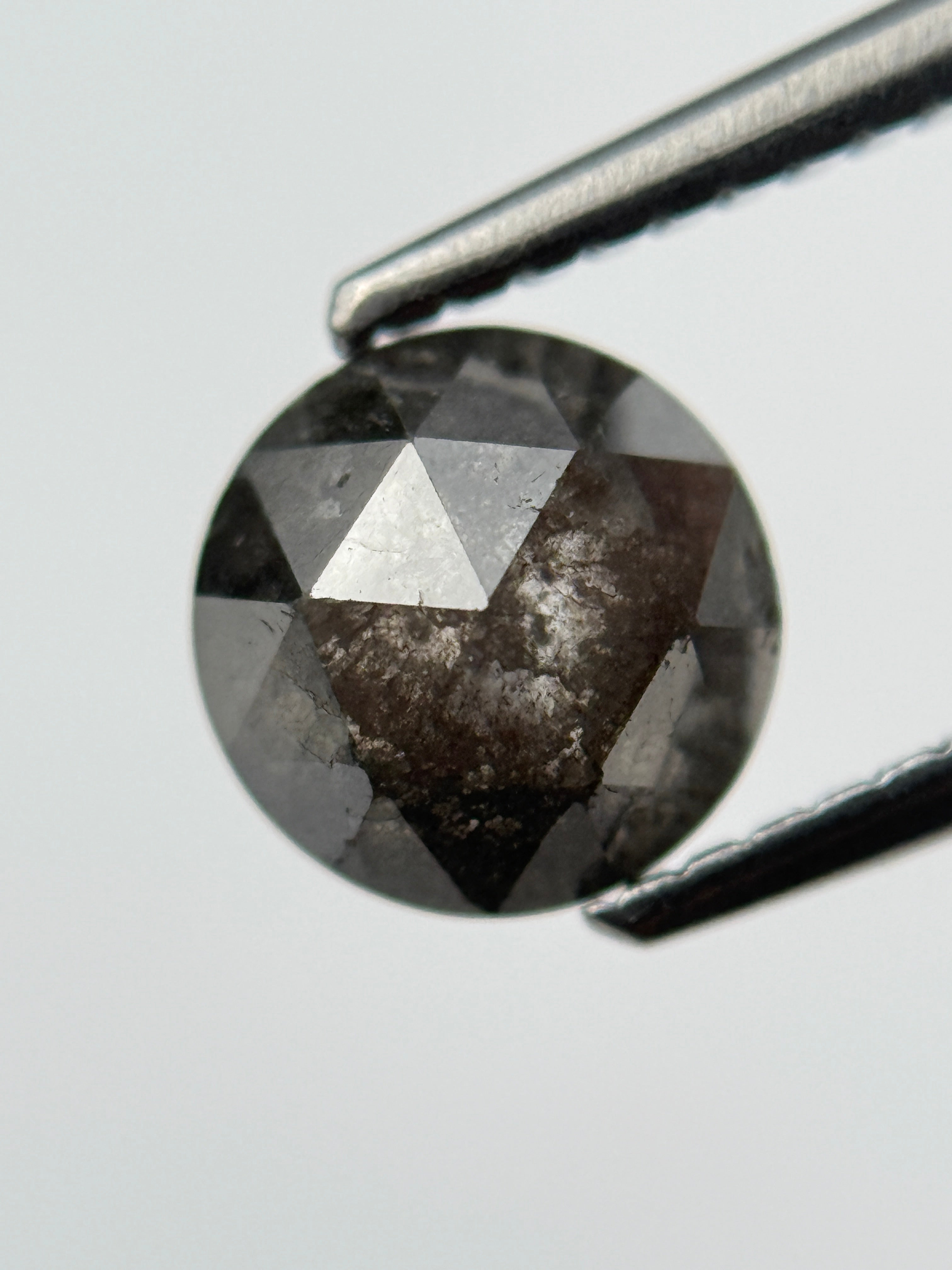 1.29 Ct Round Rose Cut Grey Natural Salt and Pepper Diamond