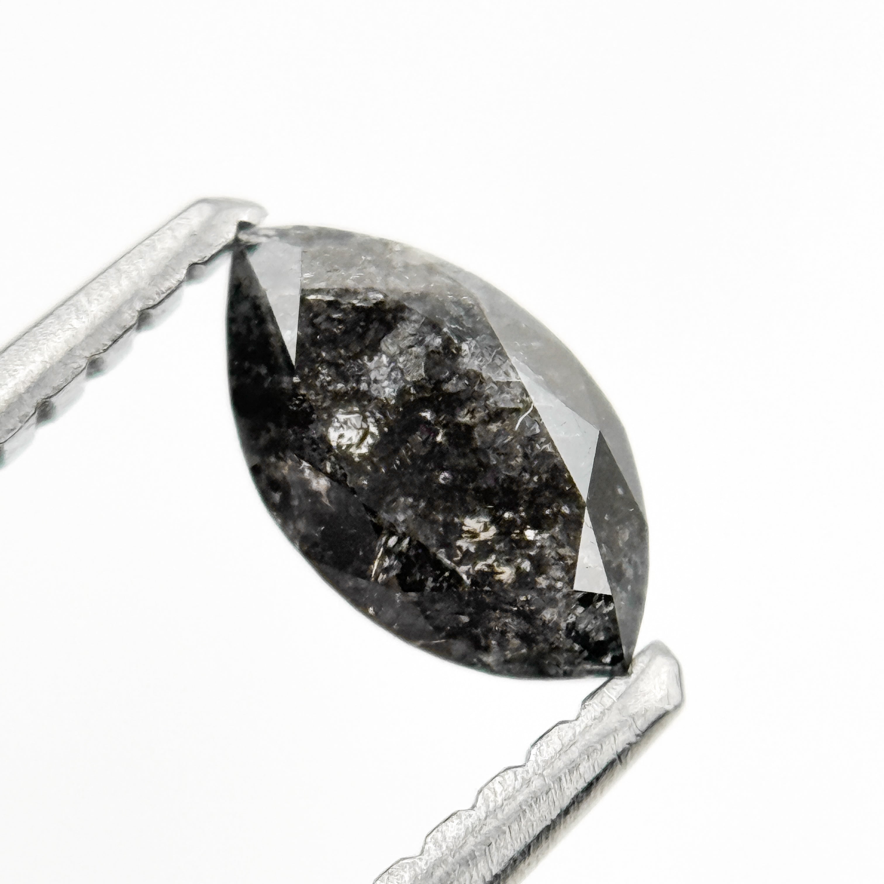 0.60 Ct Marquise Rose Cut Grey Natural Minimalist Salt and Pepper Diamond