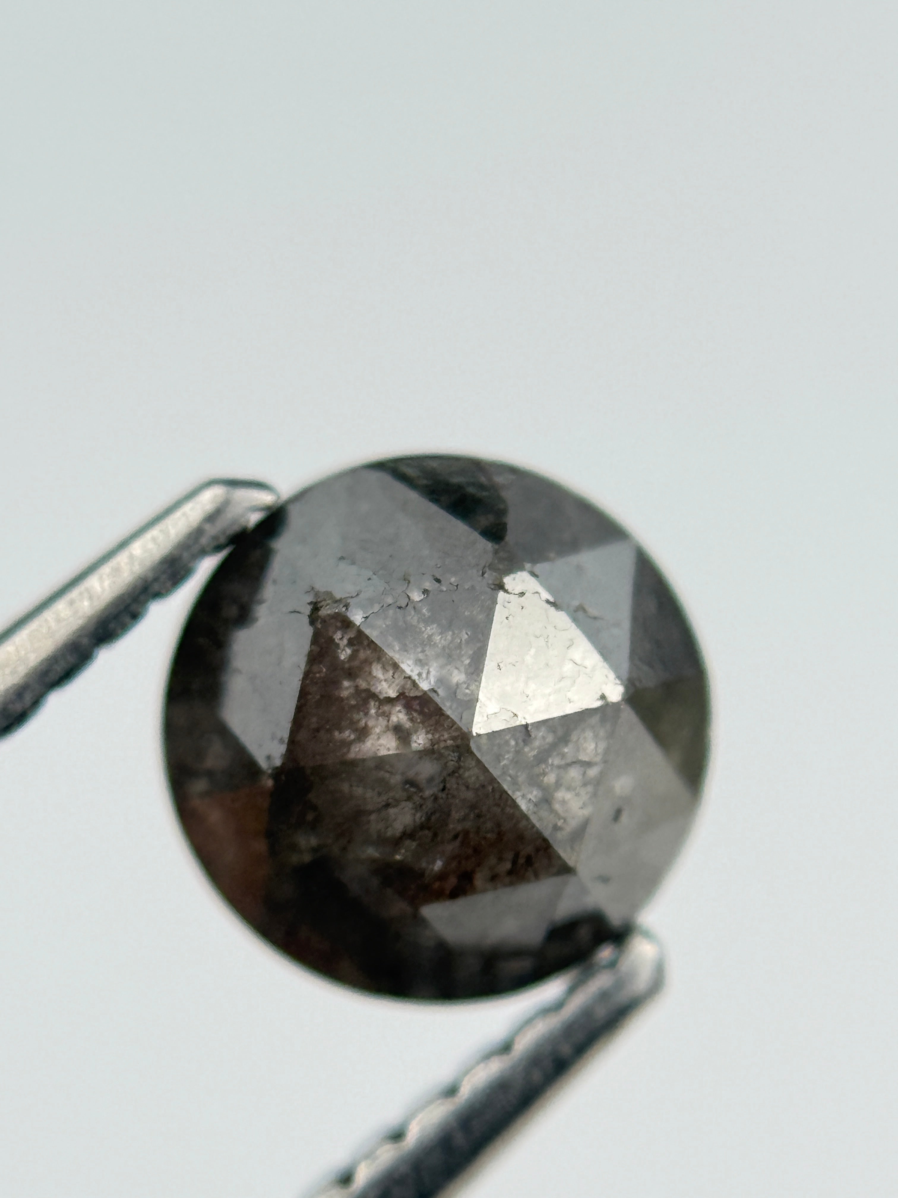 1.29 Ct Round Rose Cut Grey Natural Salt and Pepper Diamond