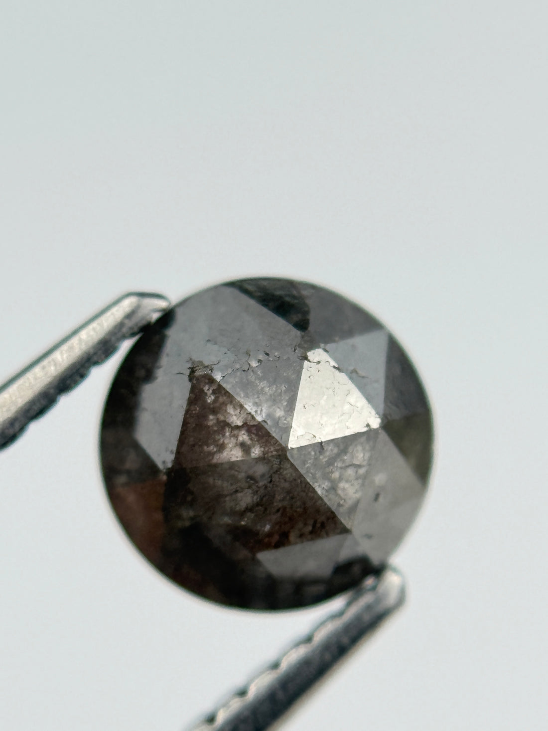 1.29 Ct Round Rose Cut Grey Natural Salt and Pepper Diamond