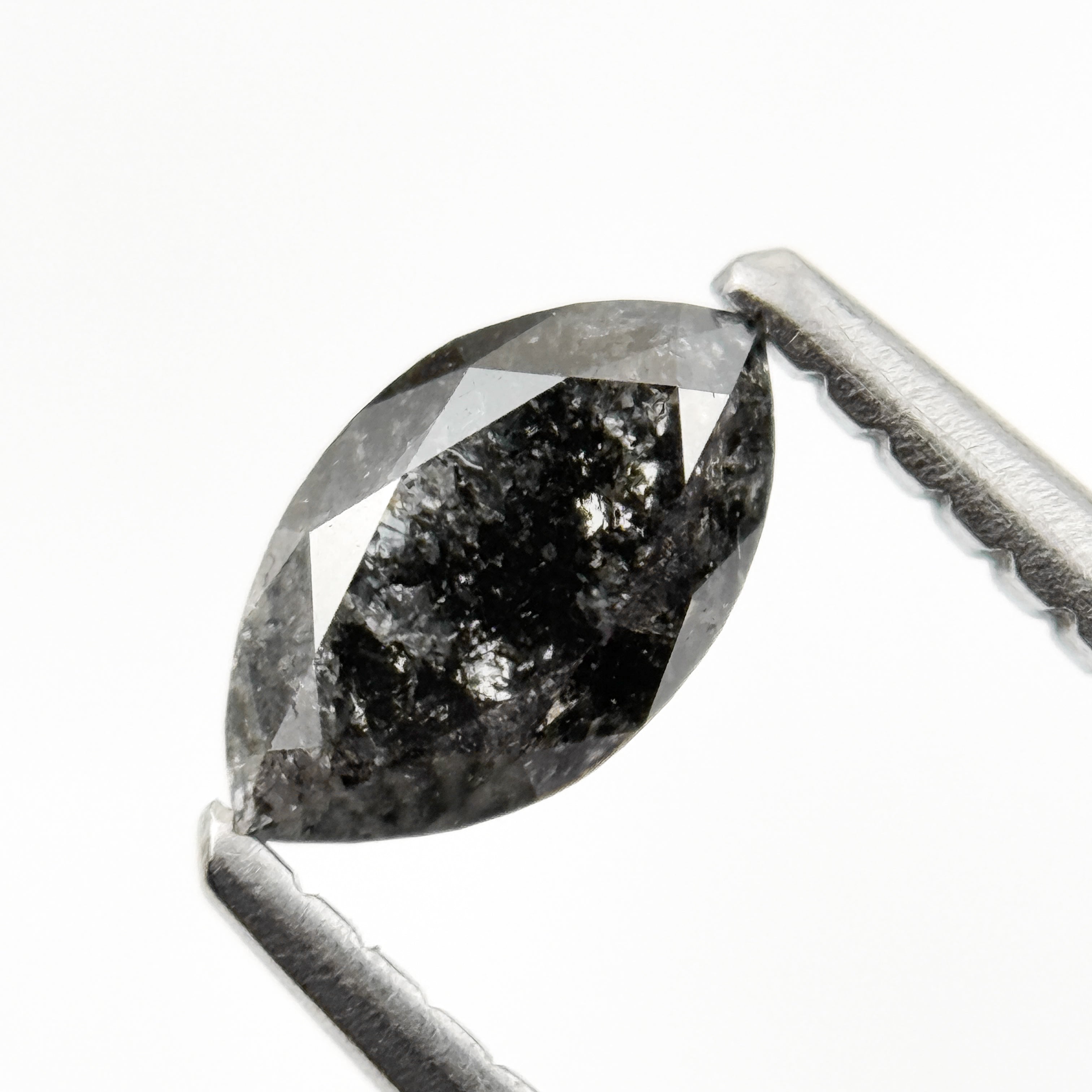 0.60 Ct Marquise Rose Cut Grey Natural Minimalist Salt and Pepper Diamond