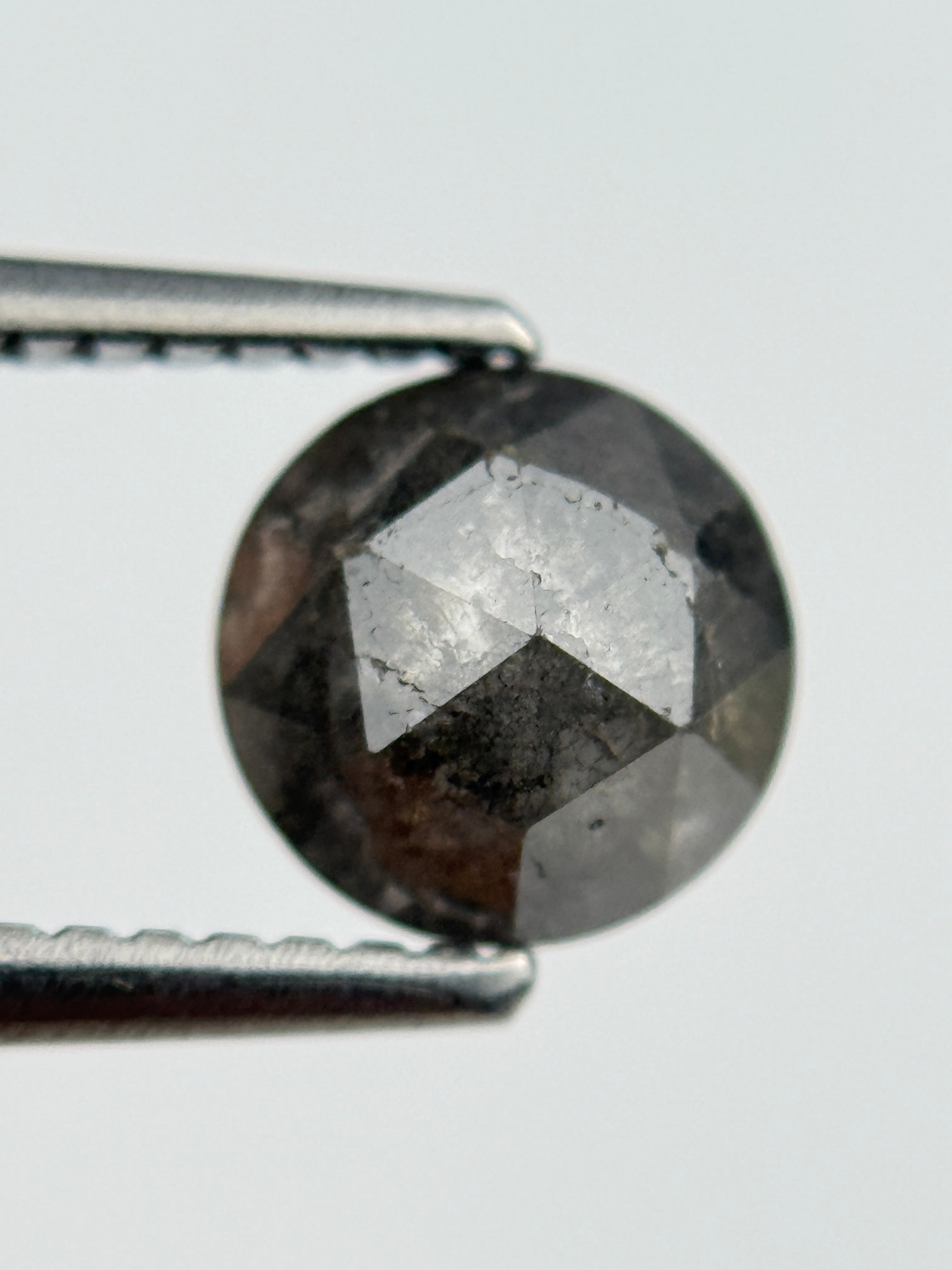 1.29 Ct Round Rose Cut Grey Natural Salt and Pepper Diamond