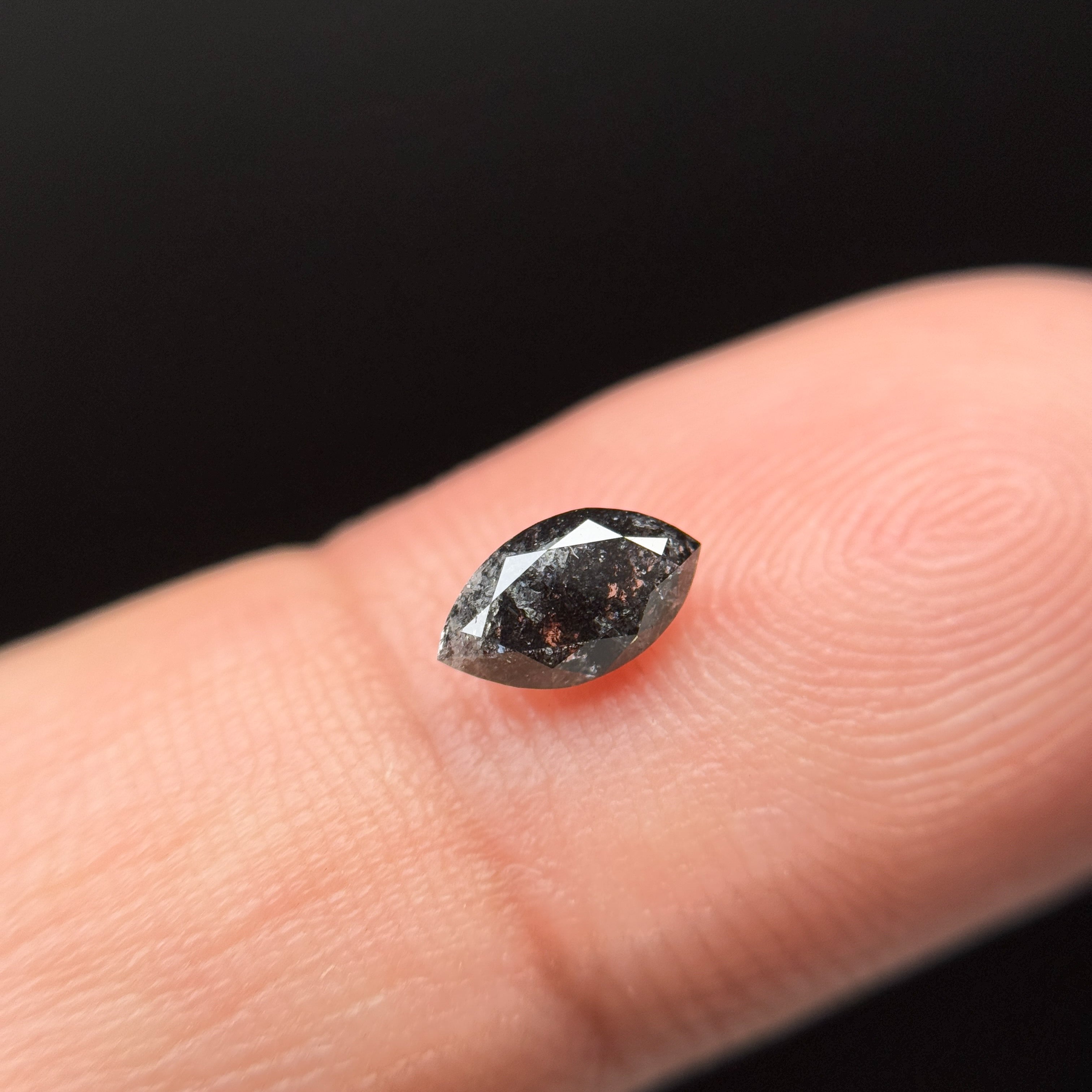 0.60 Ct Marquise Rose Cut Grey Natural Minimalist Salt and Pepper Diamond