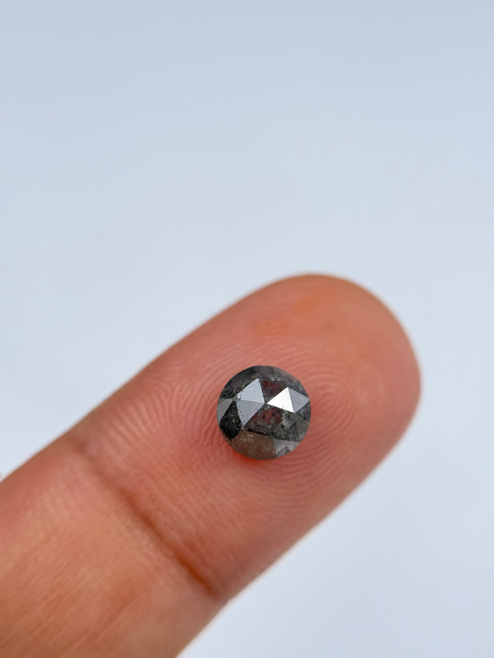 1.29 Ct Round Rose Cut Grey Natural Salt and Pepper Diamond