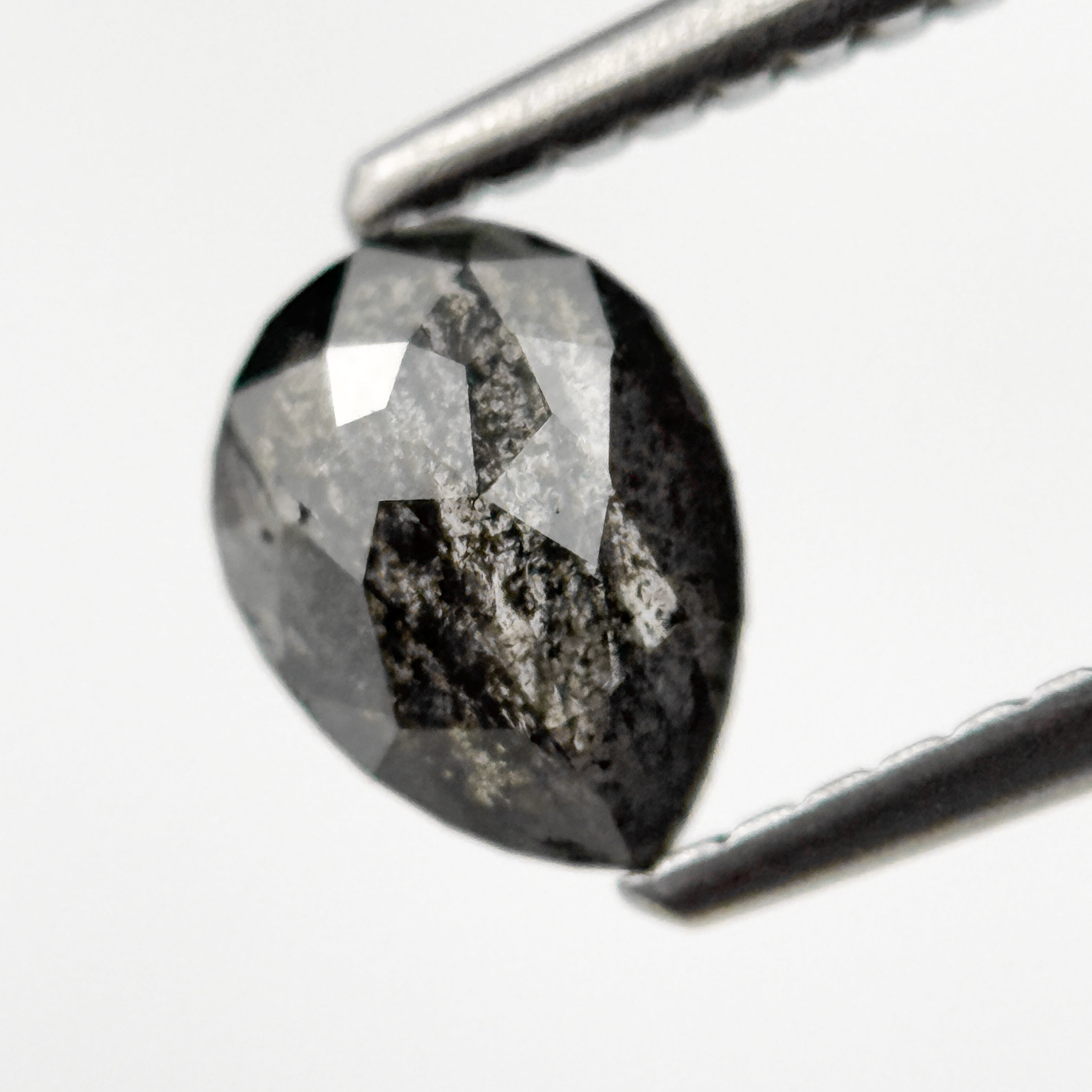 0.73 Ct Pear Rose Cut Grey Natural Salt and Pepper Diamond