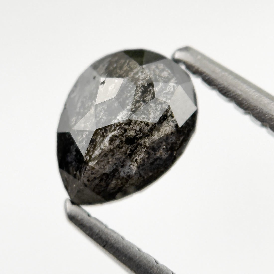 0.73 Ct Pear Rose Cut Grey Natural Salt and Pepper Diamond