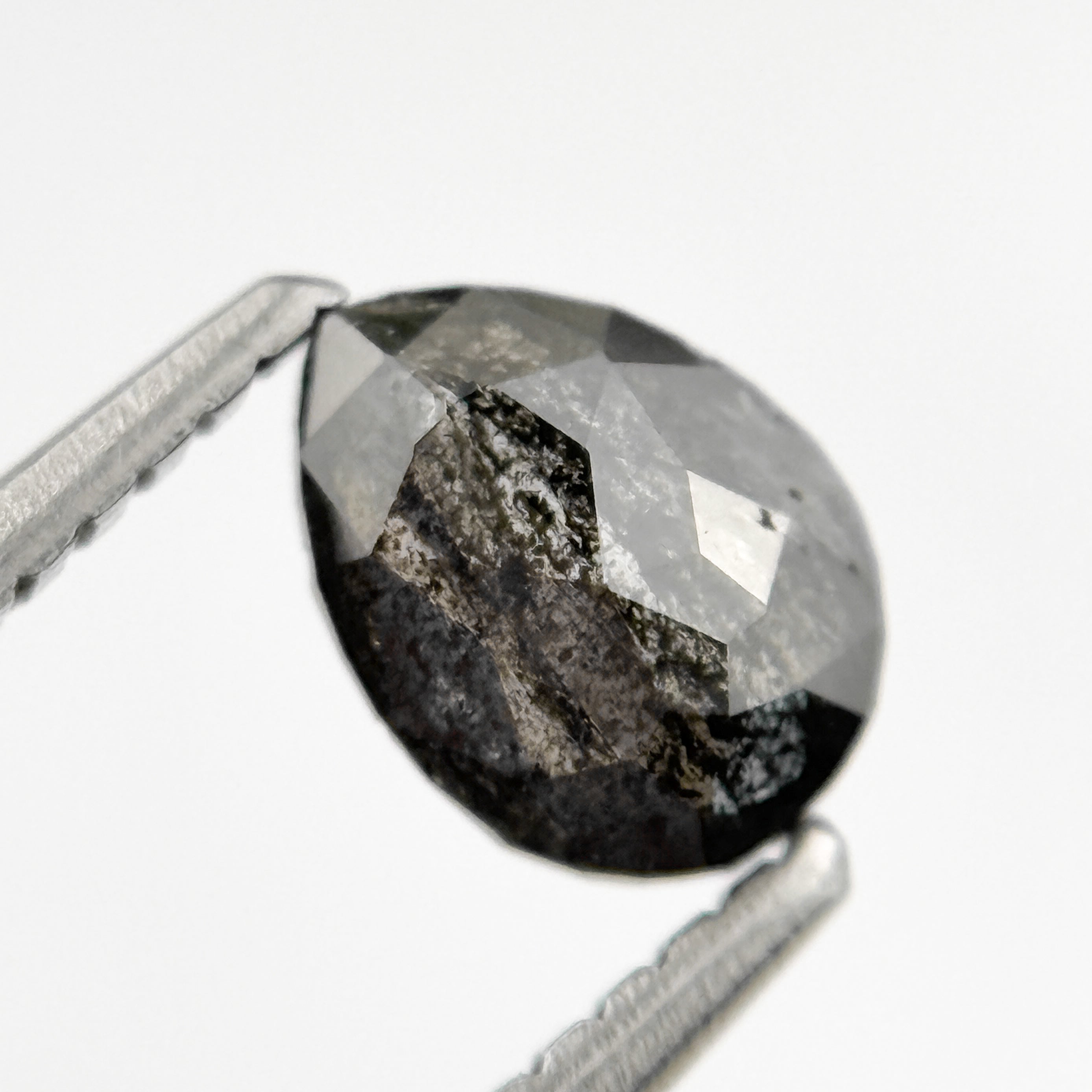 0.73 Ct Pear Rose Cut Grey Natural Salt and Pepper Diamond