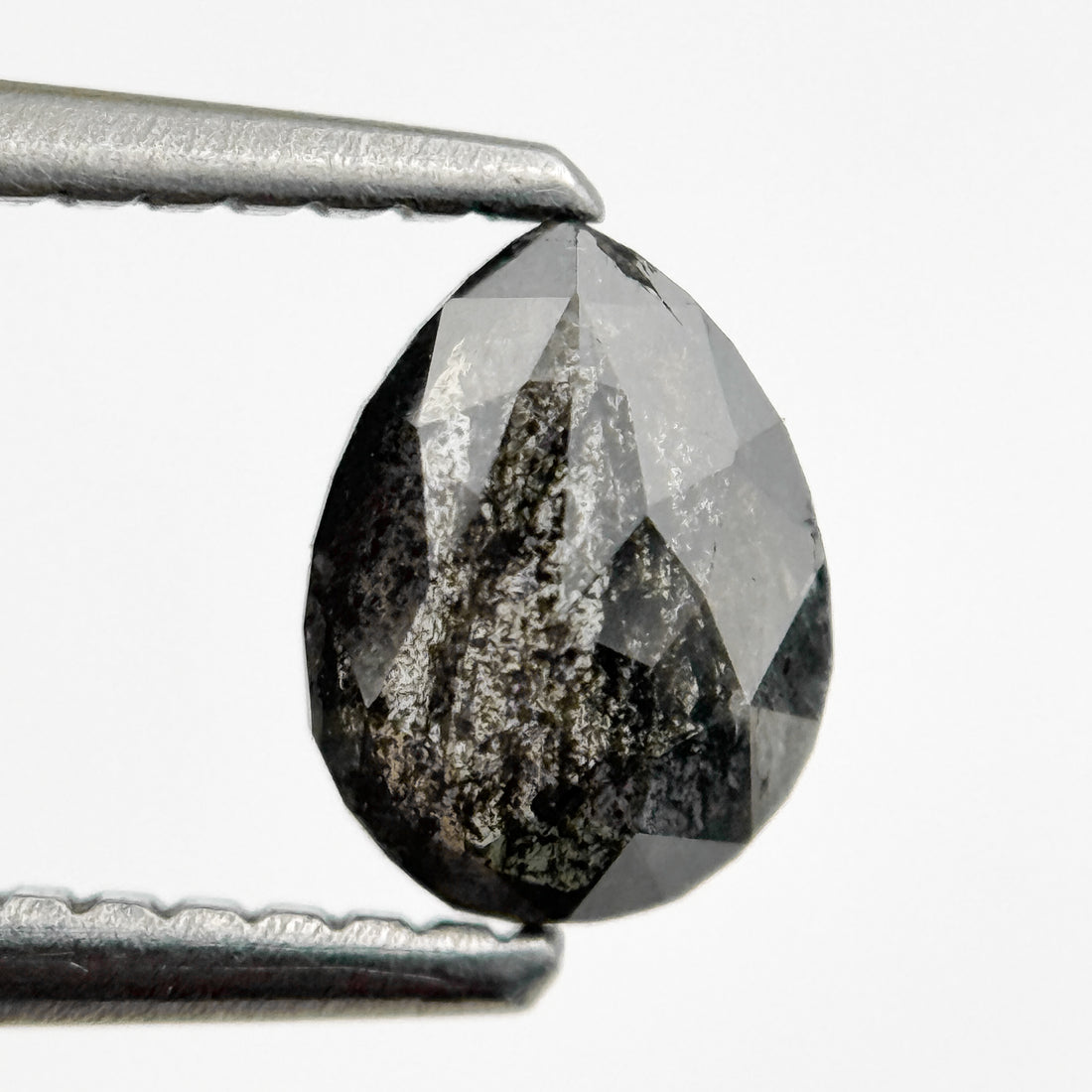 0.73 Ct Pear Rose Cut Grey Natural Salt and Pepper Diamond