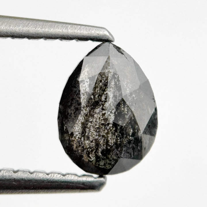 0.73 Ct Pear Rose Cut Grey Natural Salt and Pepper Diamond
