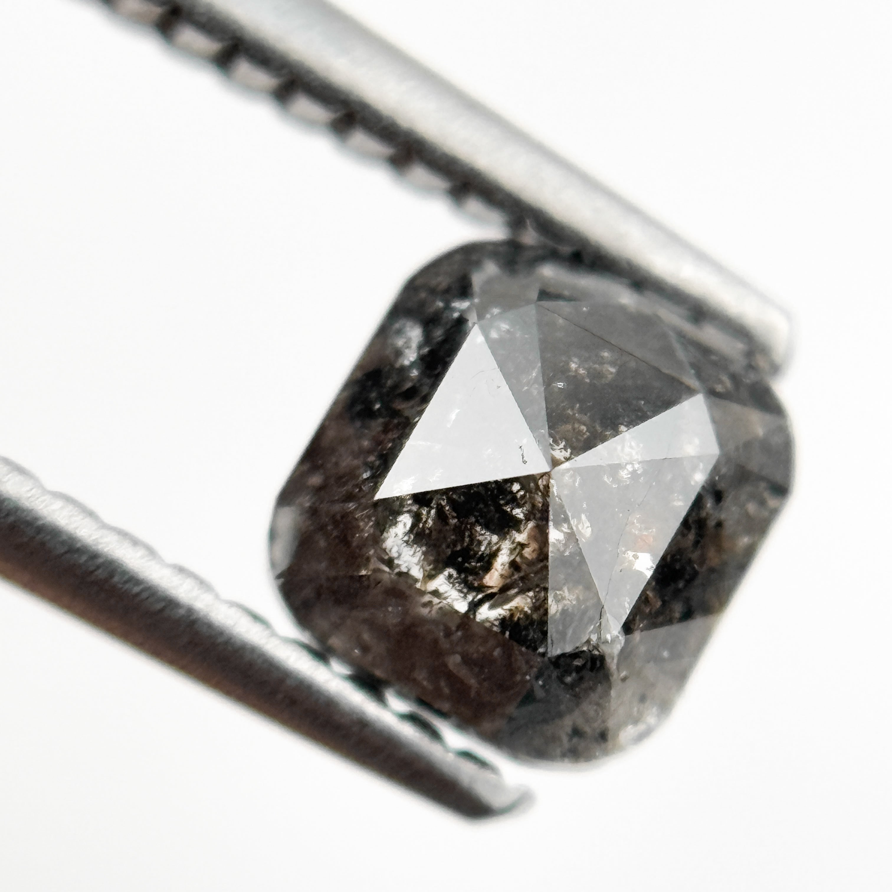 1.09 Ct Cushion Rose Cut Grey Natural Minimalist Salt and Pepper Diamond