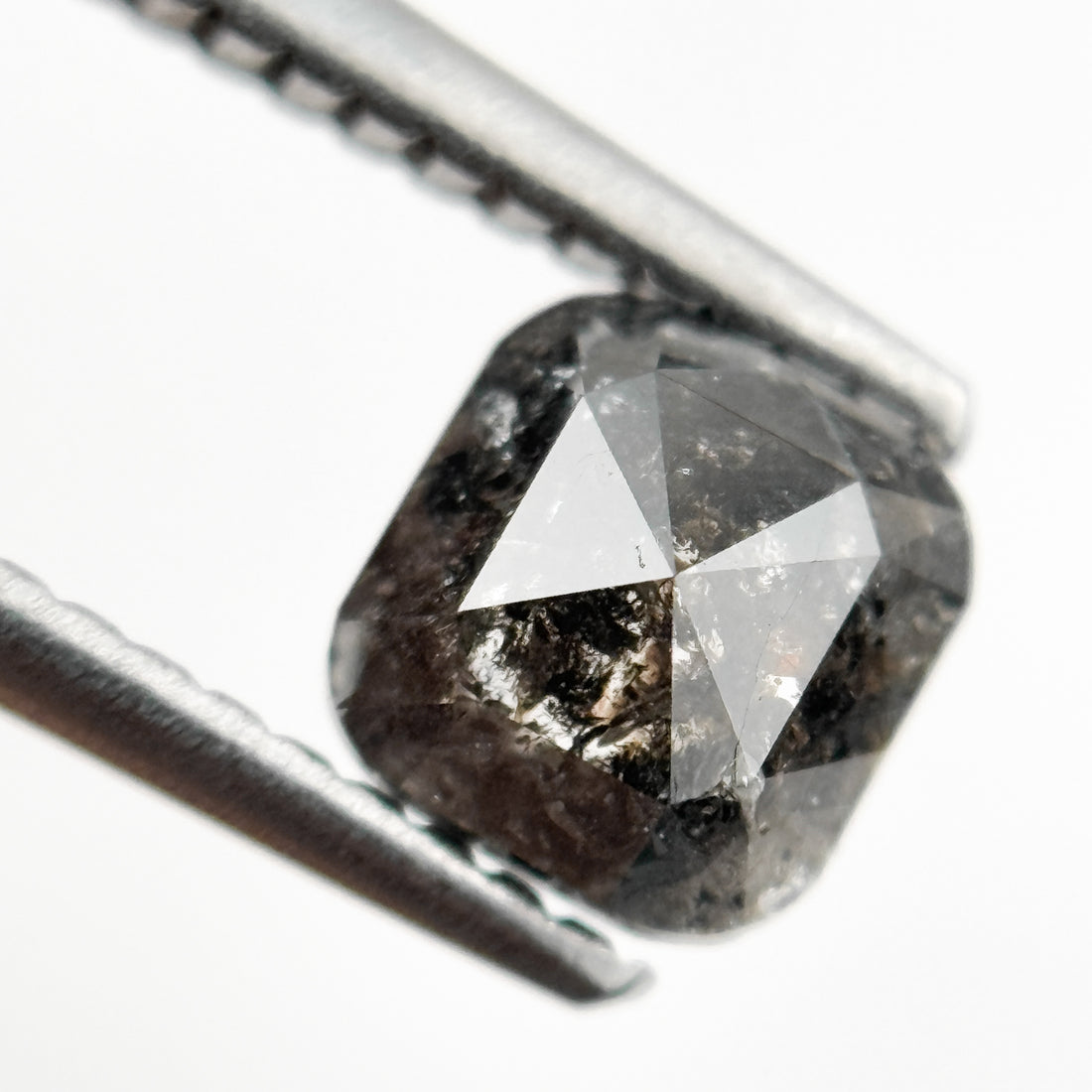 1.09 Ct Cushion Rose Cut Grey Natural Minimalist Salt and Pepper Diamond