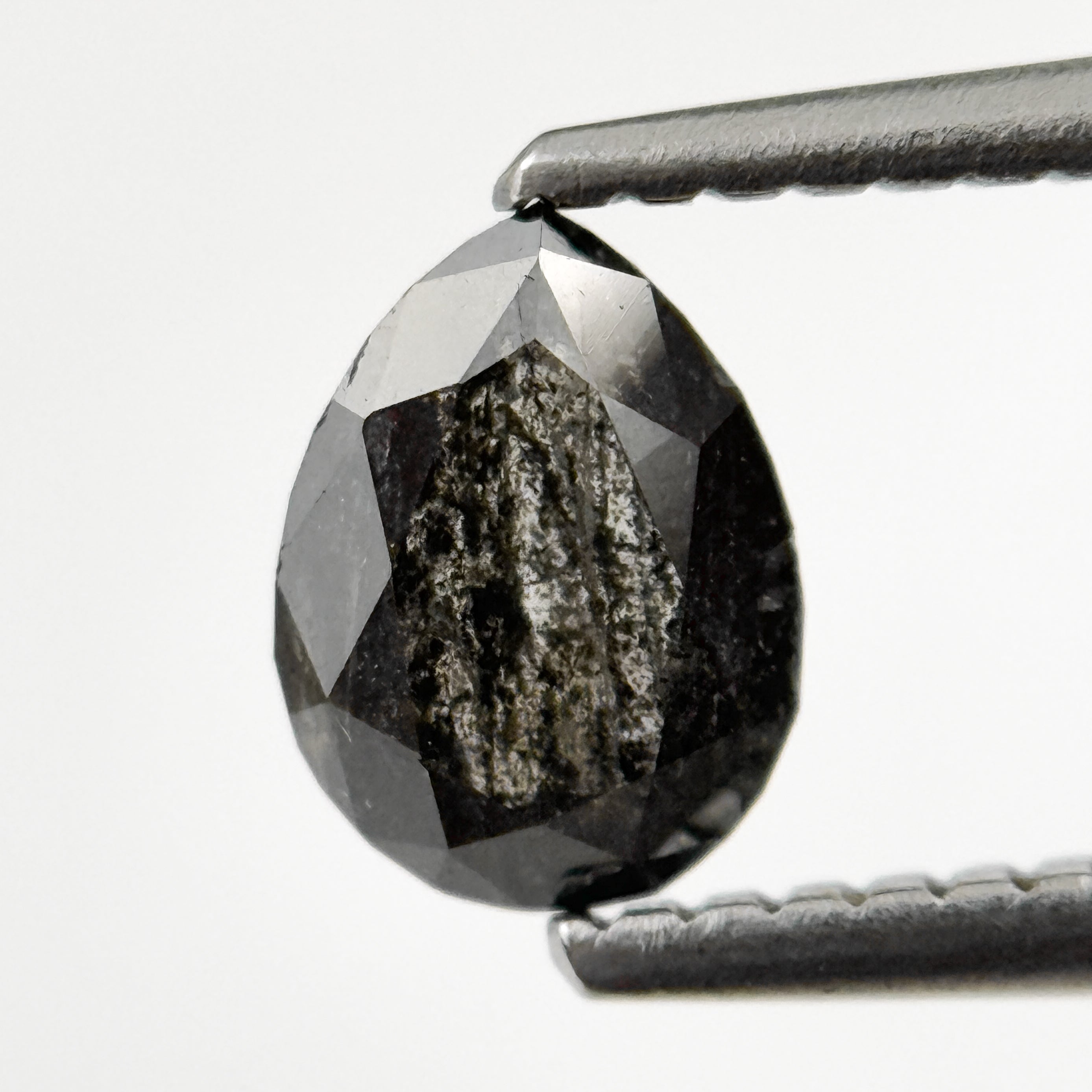 0.73 Ct Pear Rose Cut Grey Natural Salt and Pepper Diamond
