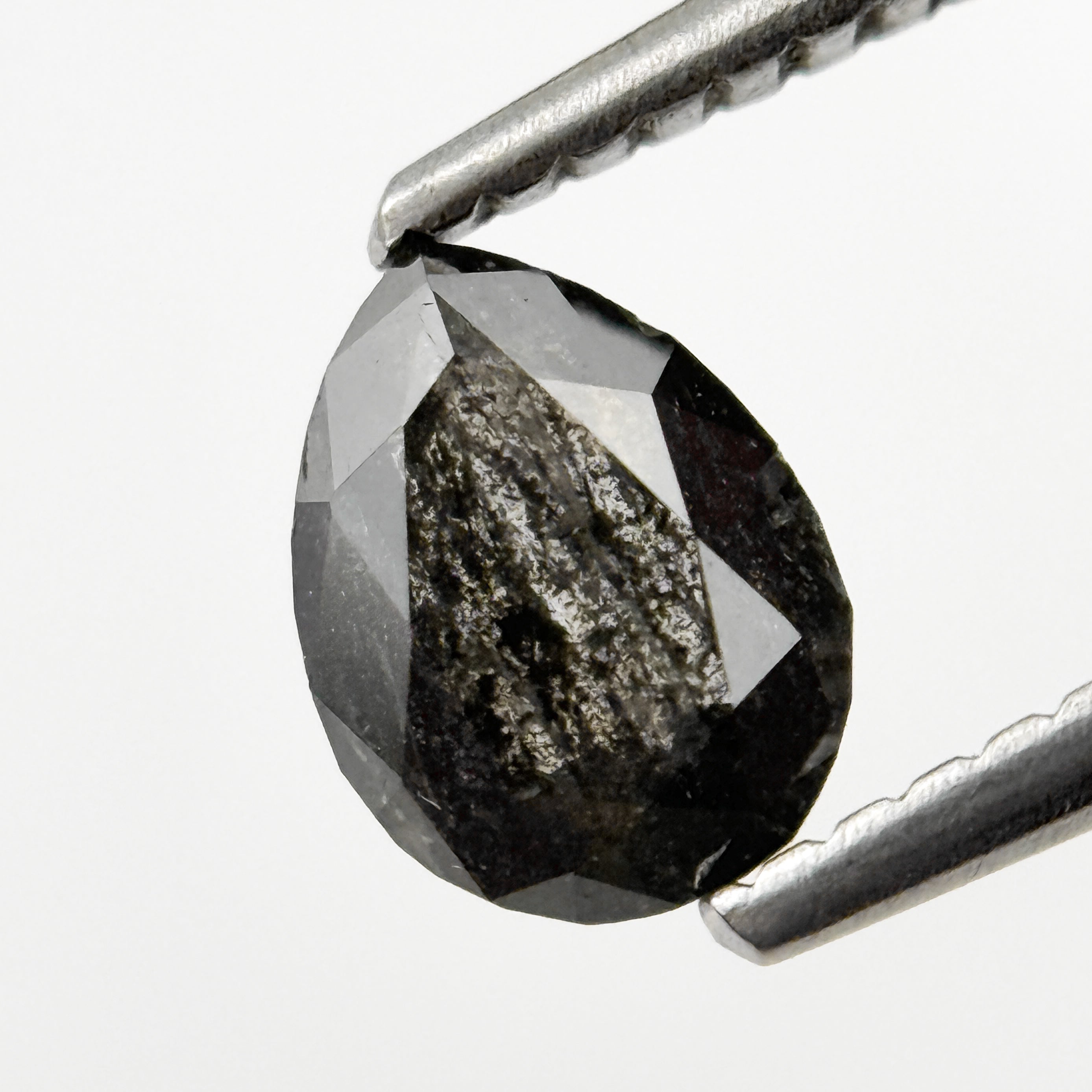 0.73 Ct Pear Rose Cut Grey Natural Salt and Pepper Diamond