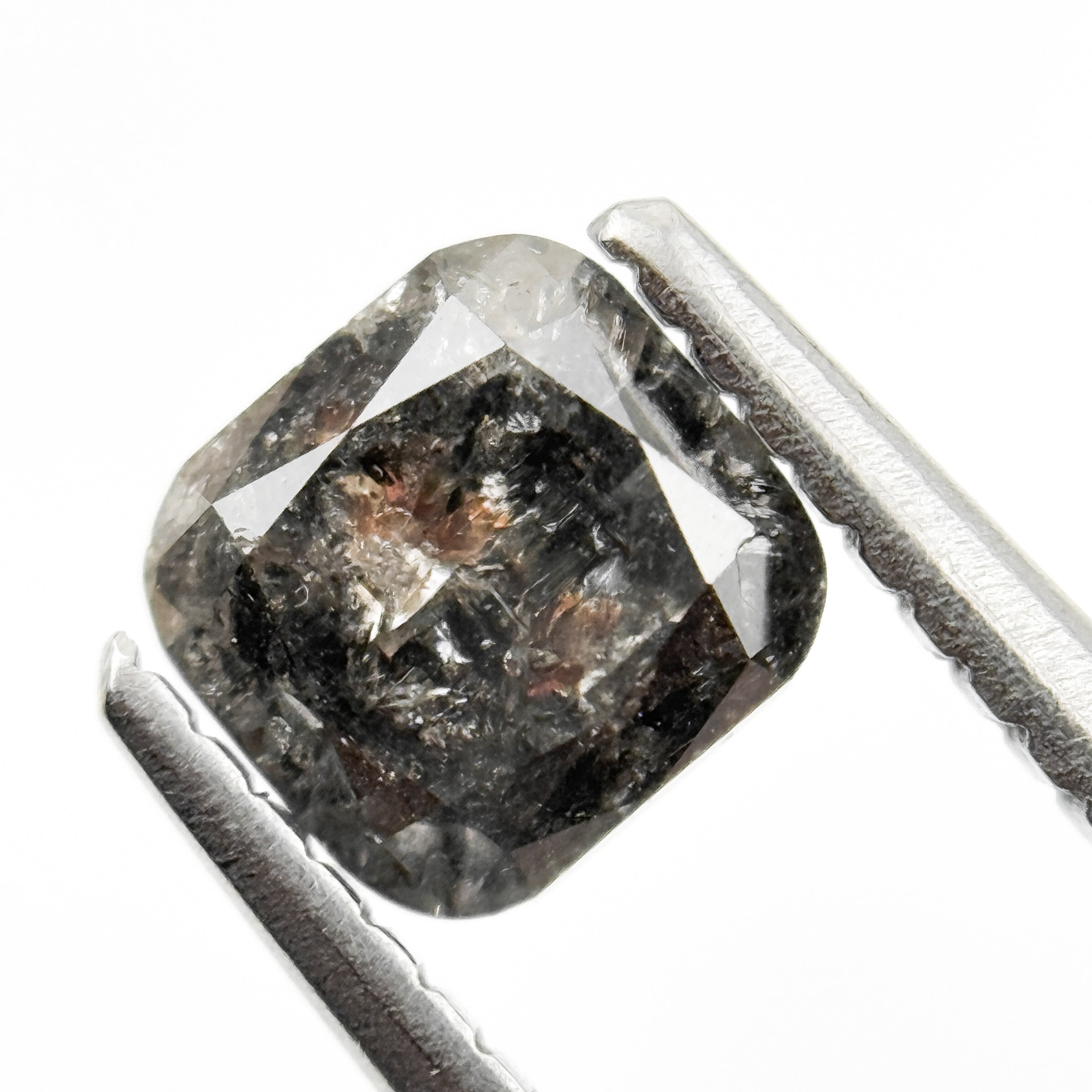 1.09 Ct Cushion Rose Cut Grey Natural Minimalist Salt and Pepper Diamond