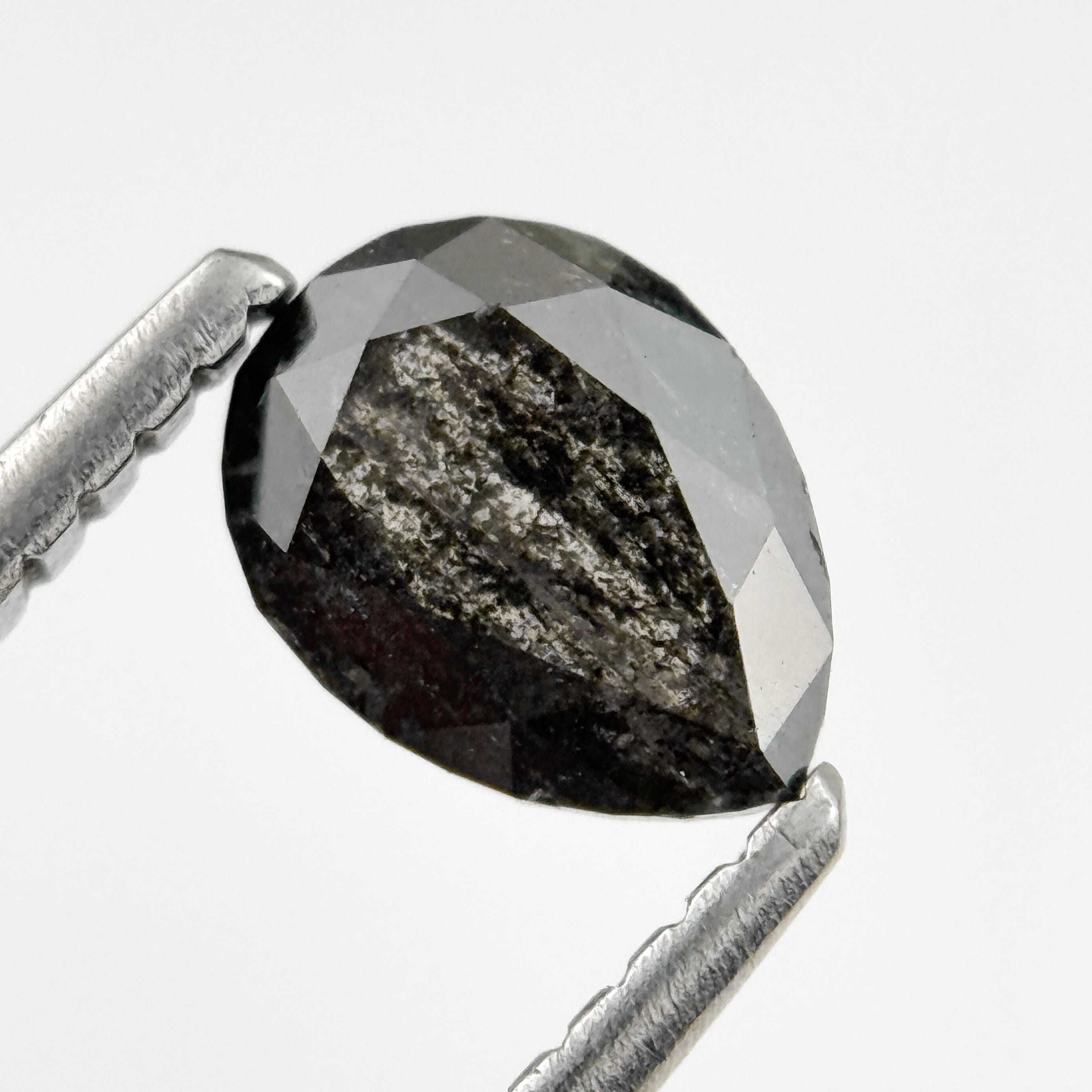0.73 Ct Pear Rose Cut Grey Natural Salt and Pepper Diamond