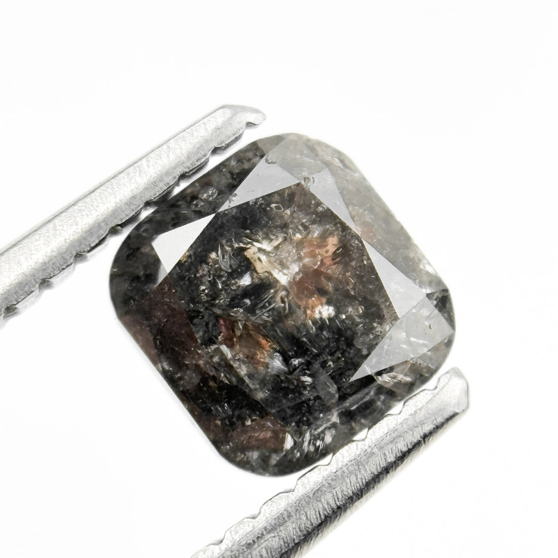 1.09 Ct Cushion Rose Cut Grey Natural Minimalist Salt and Pepper Diamond