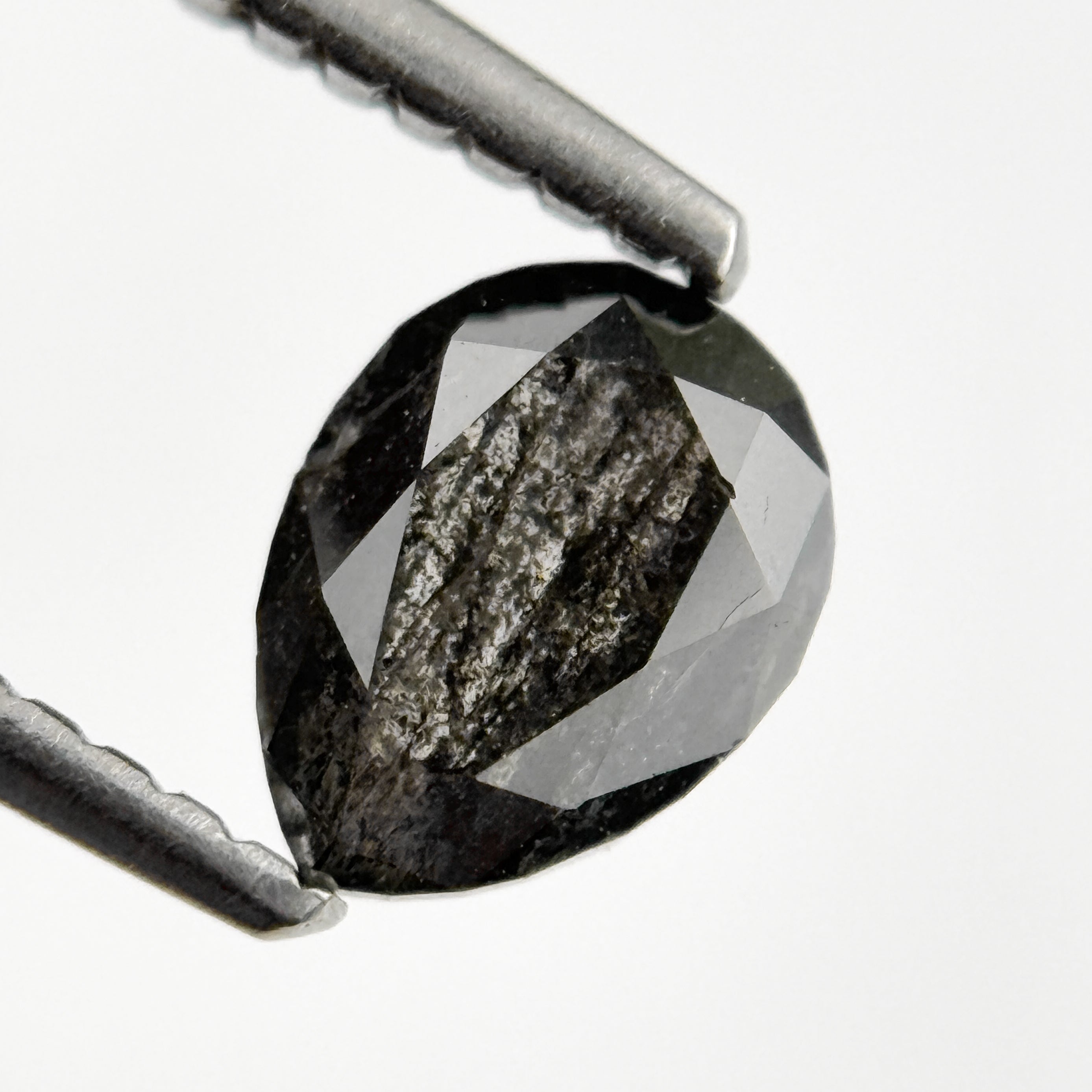 0.73 Ct Pear Rose Cut Grey Natural Salt and Pepper Diamond