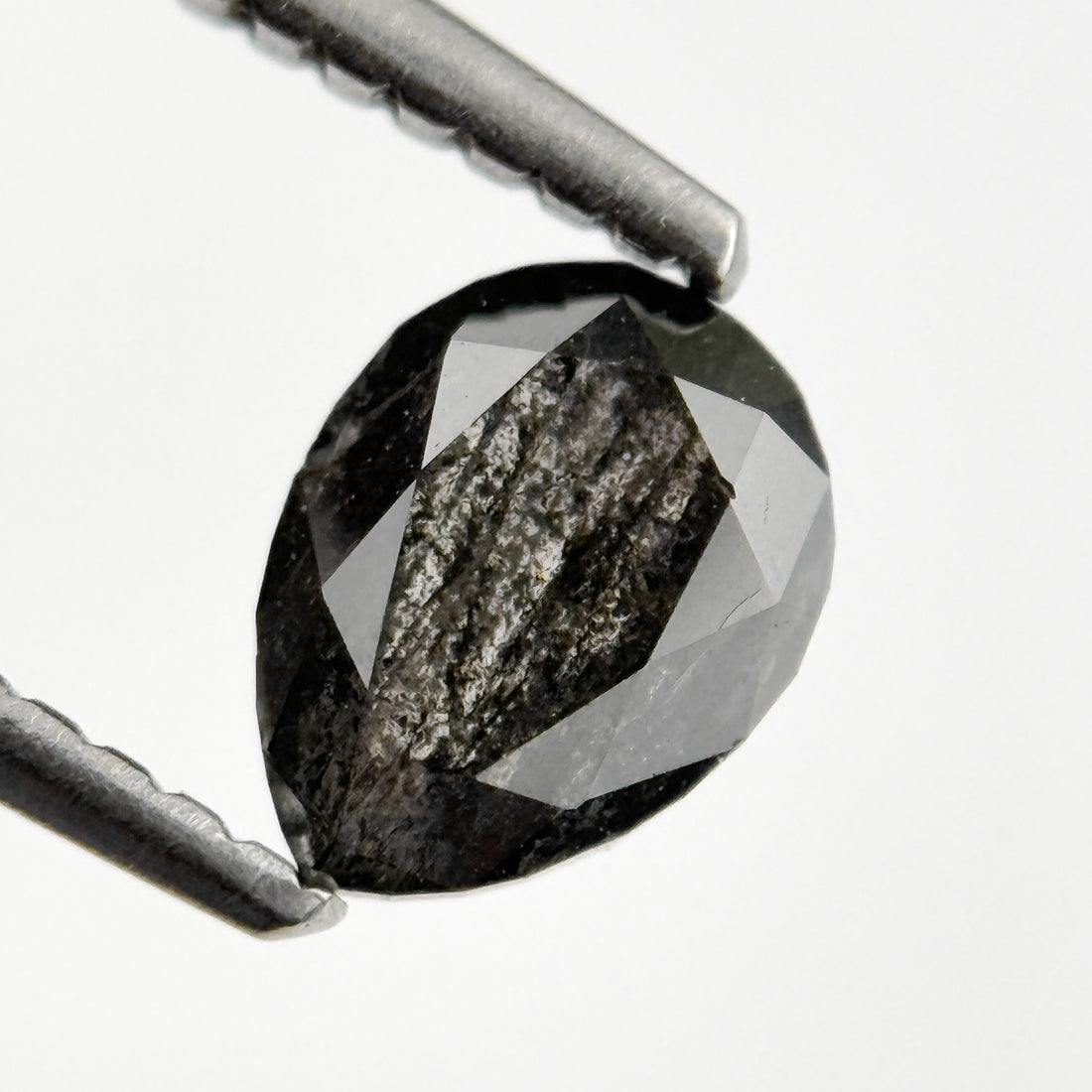 0.73 Ct Pear Rose Cut Grey Natural Salt and Pepper Diamond