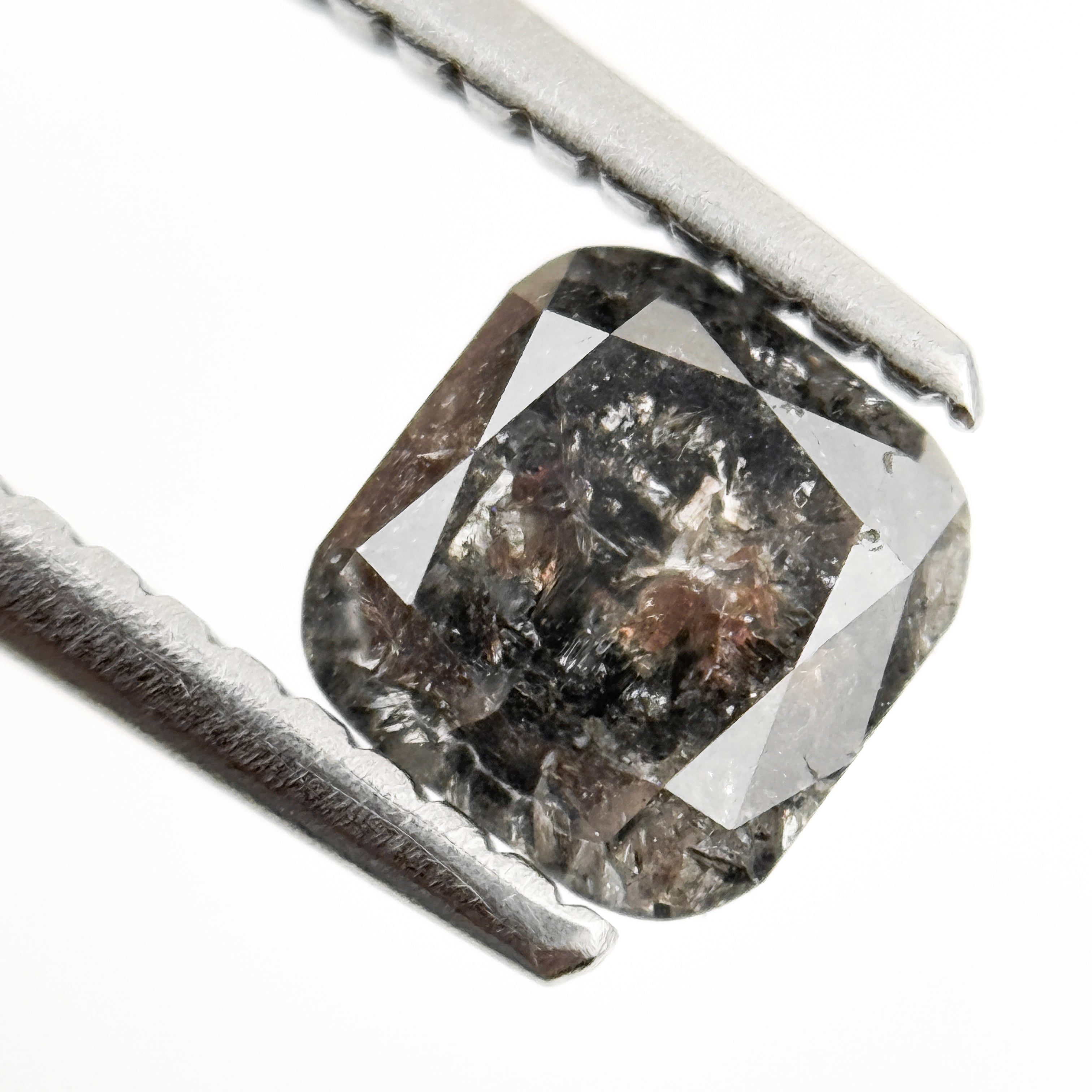 1.09 Ct Cushion Rose Cut Grey Natural Minimalist Salt and Pepper Diamond