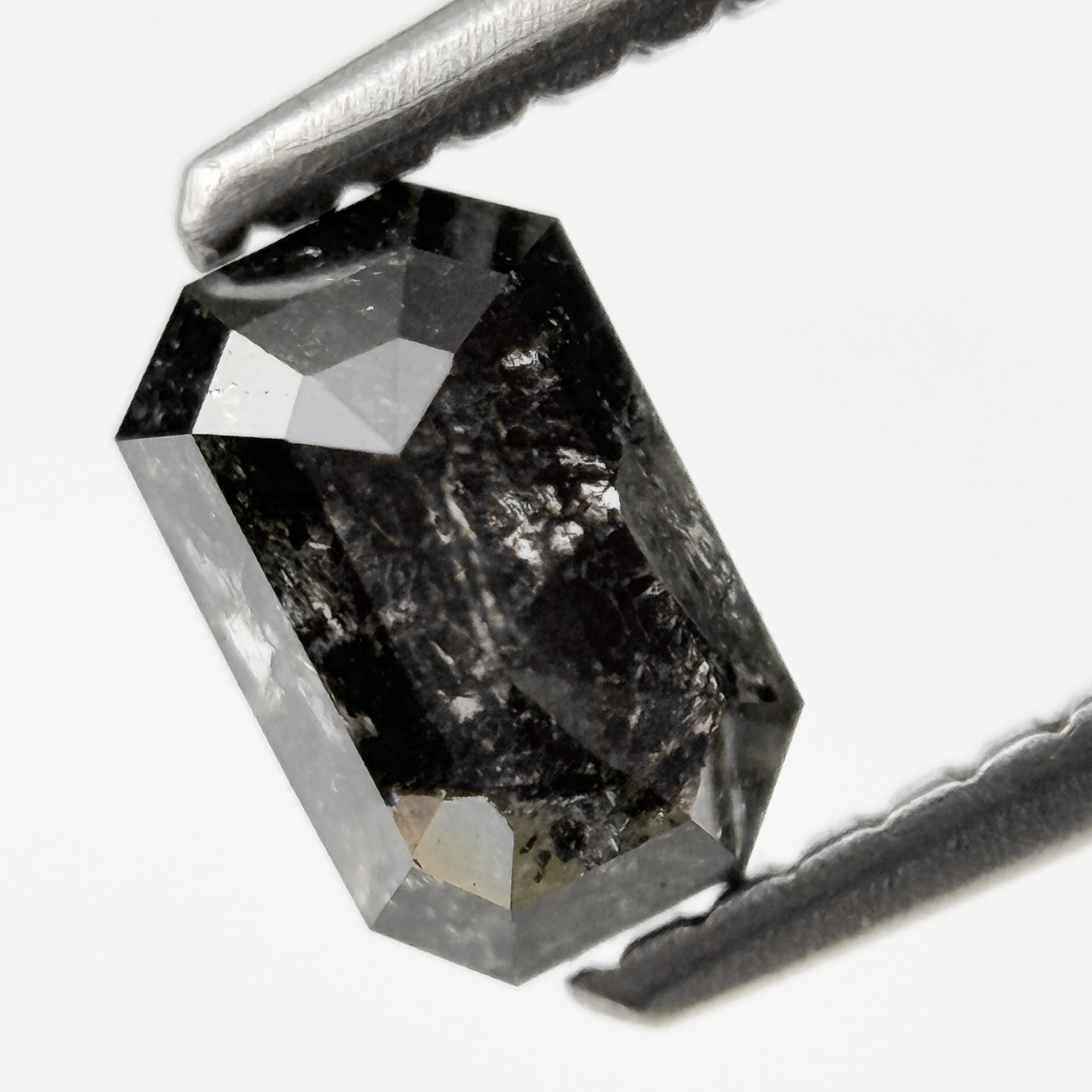 0.84 Ct Emerald Rose Cut Grey Natural Salt and Pepper Diamond