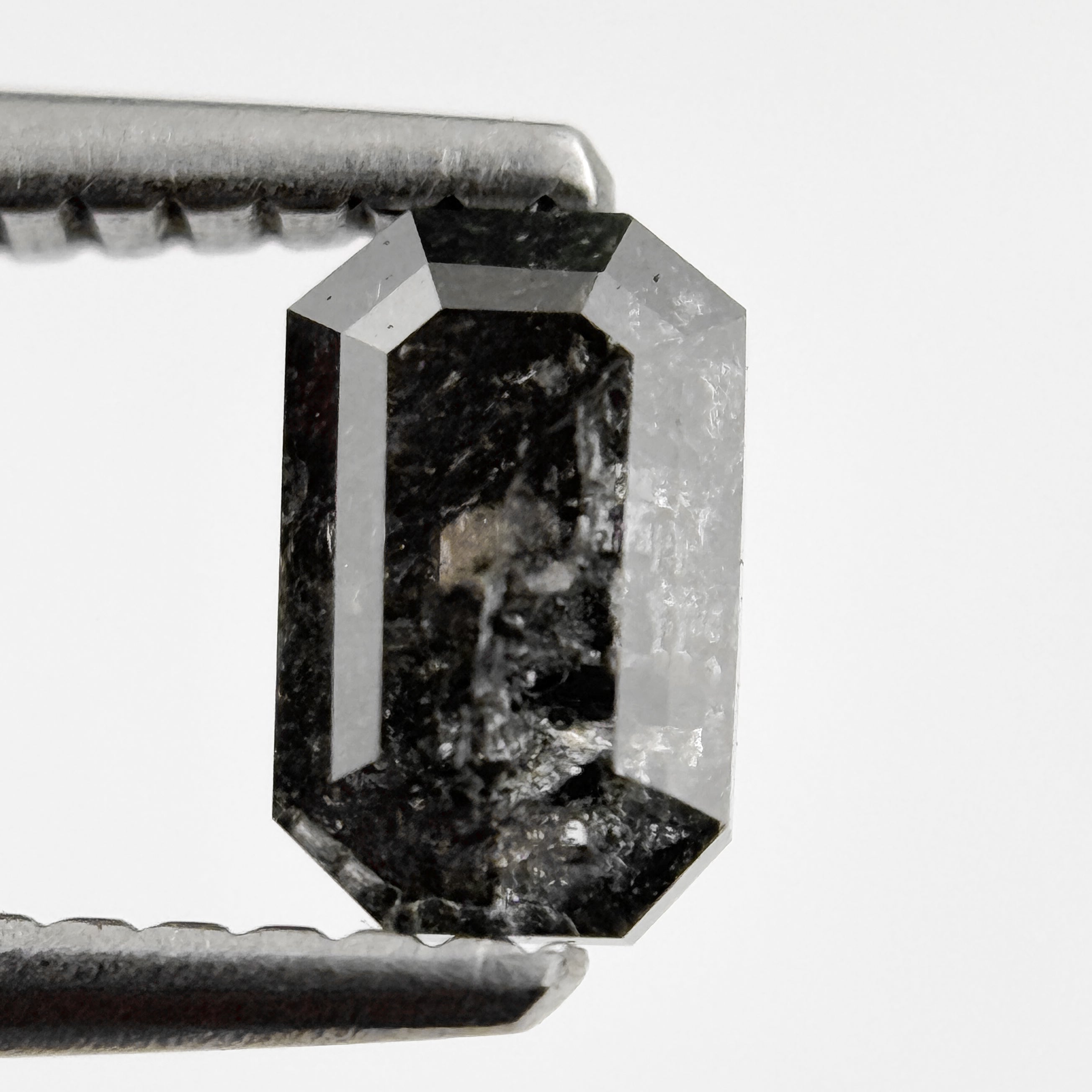 0.84 Ct Emerald Rose Cut Grey Natural Salt and Pepper Diamond