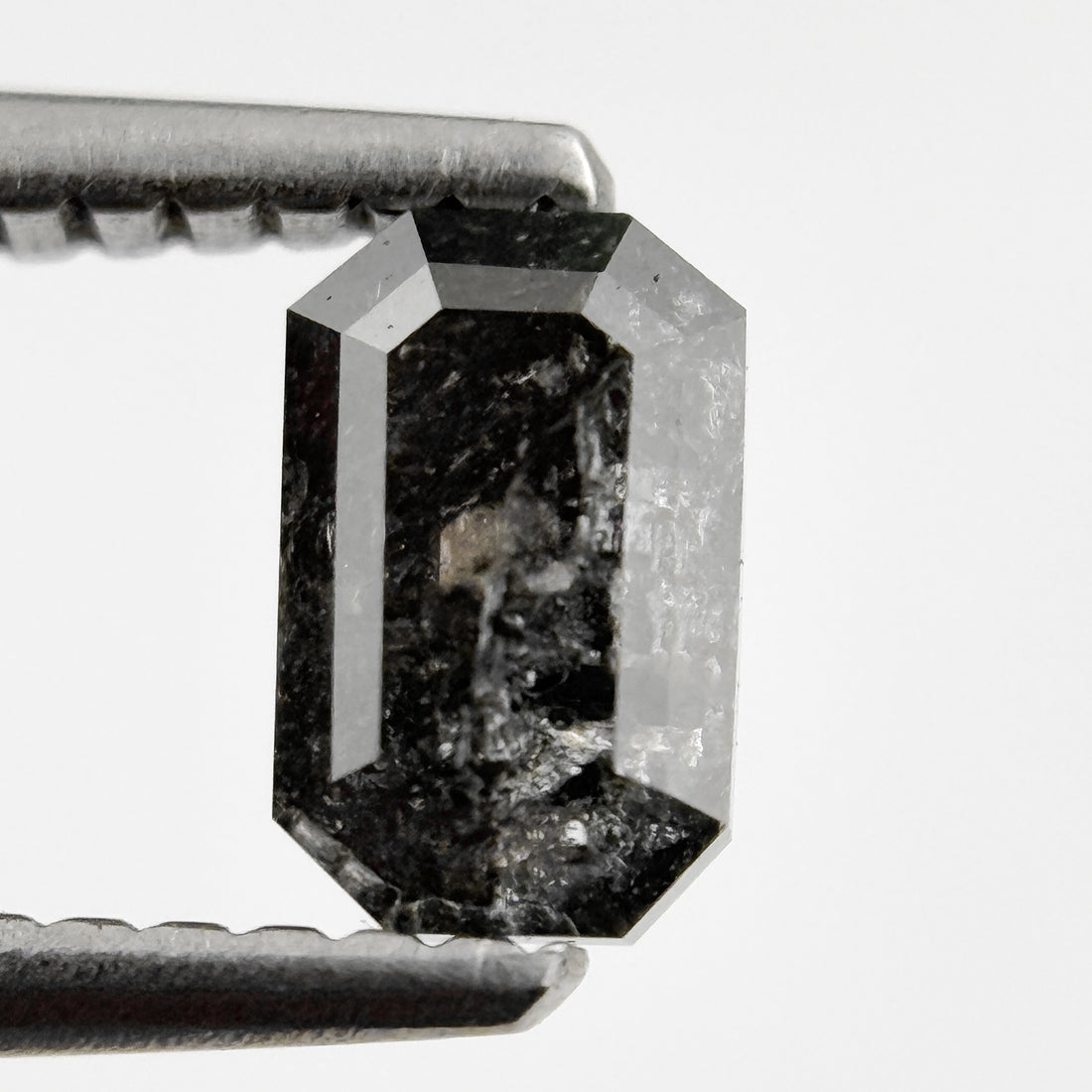 0.84 Ct Emerald Rose Cut Grey Natural Salt and Pepper Diamond