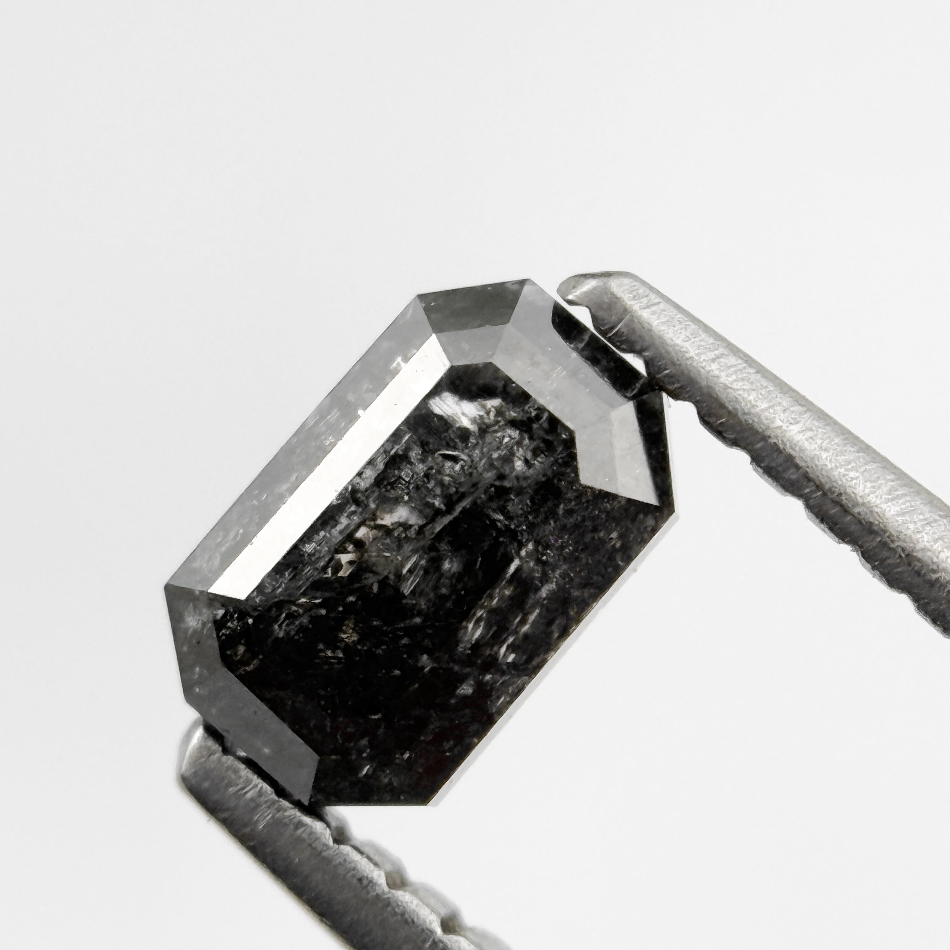 0.84 Ct Emerald Rose Cut Grey Natural Salt and Pepper Diamond
