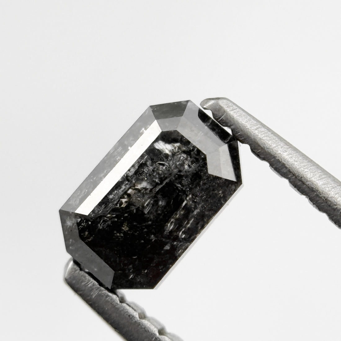 0.84 Ct Emerald Rose Cut Grey Natural Salt and Pepper Diamond