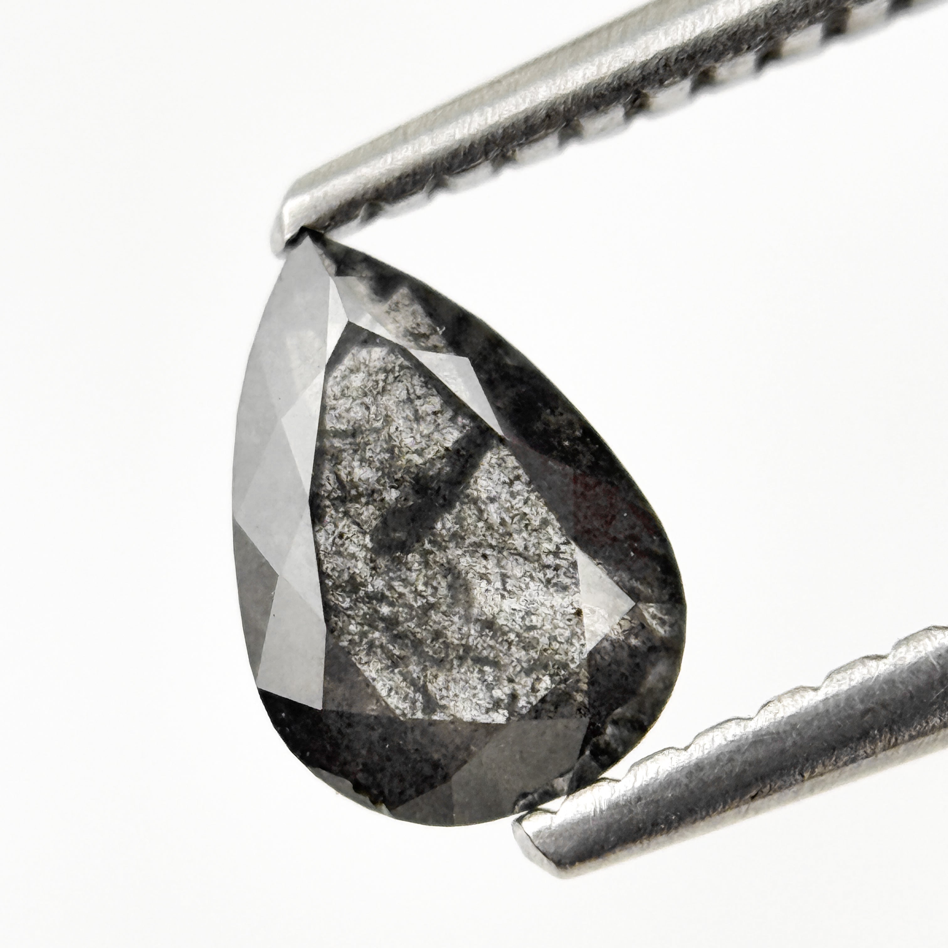 0.82 Ct Pear Rose Cut Grey Natural Salt and Pepper Diamond