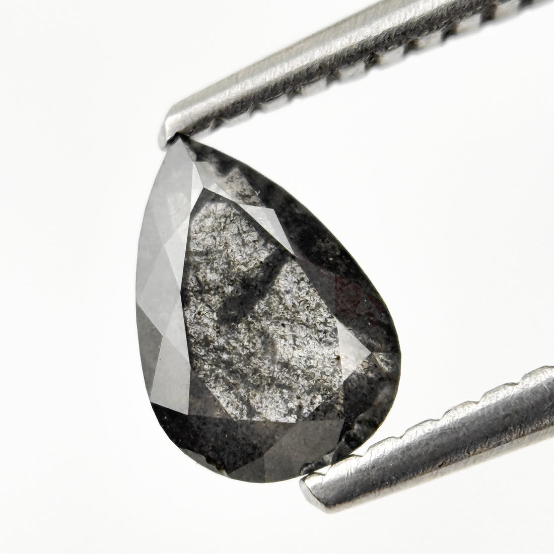 0.82 Ct Pear Rose Cut Grey Natural Salt and Pepper Diamond