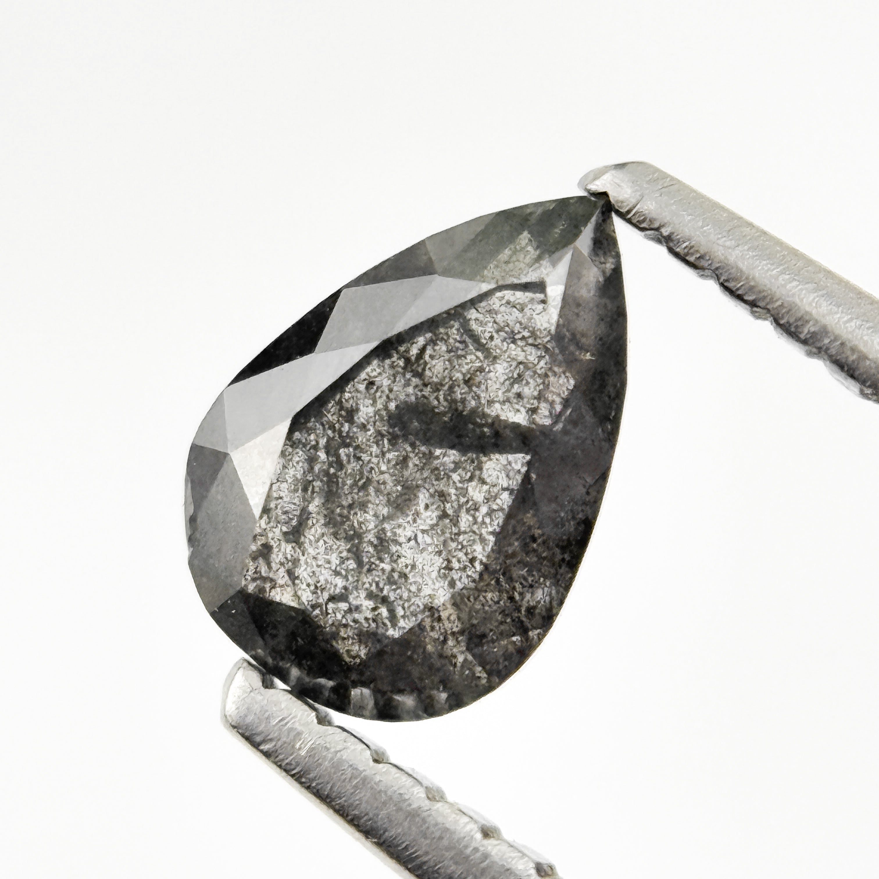 0.82 Ct Pear Rose Cut Grey Natural Salt and Pepper Diamond