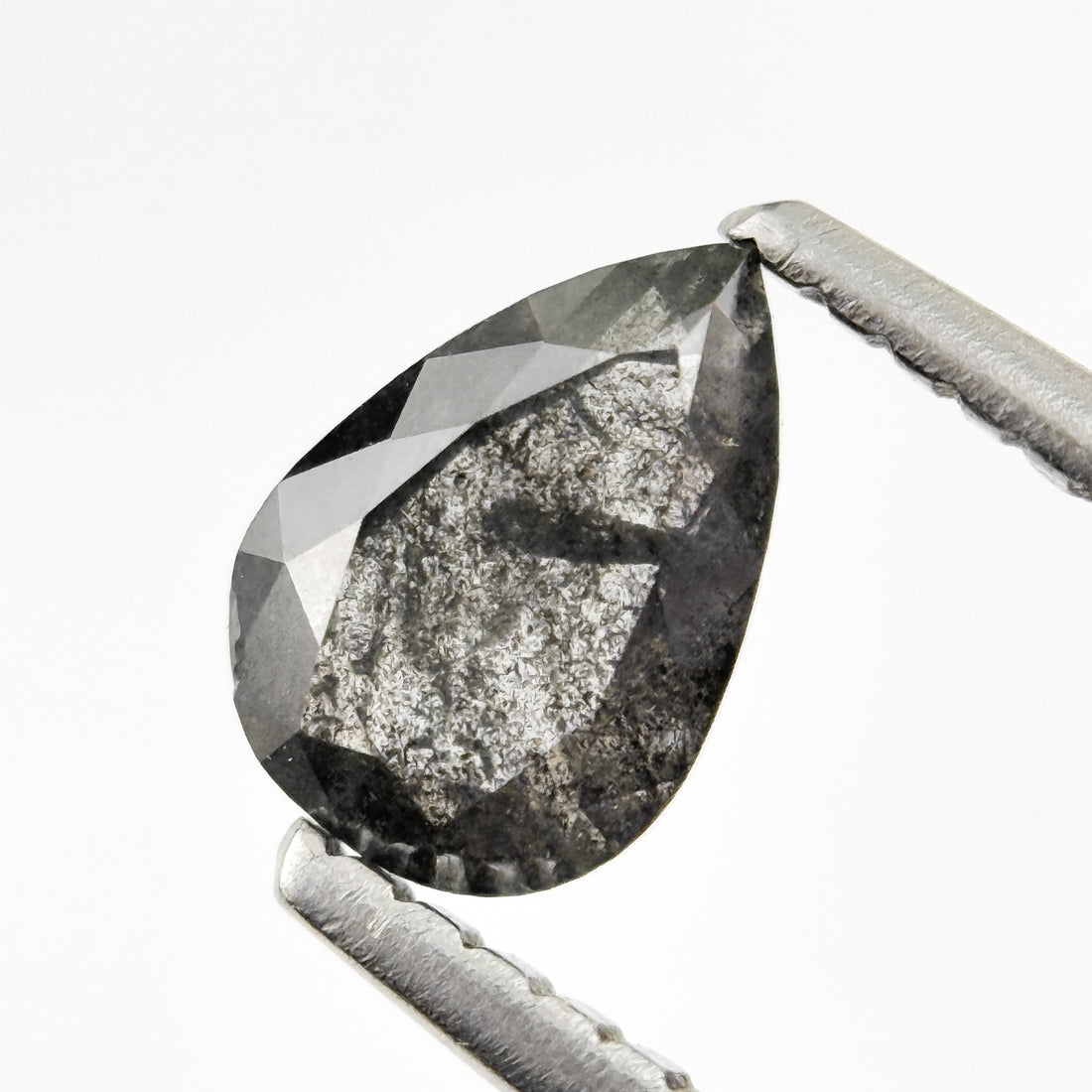 0.82 Ct Pear Rose Cut Grey Natural Salt and Pepper Diamond