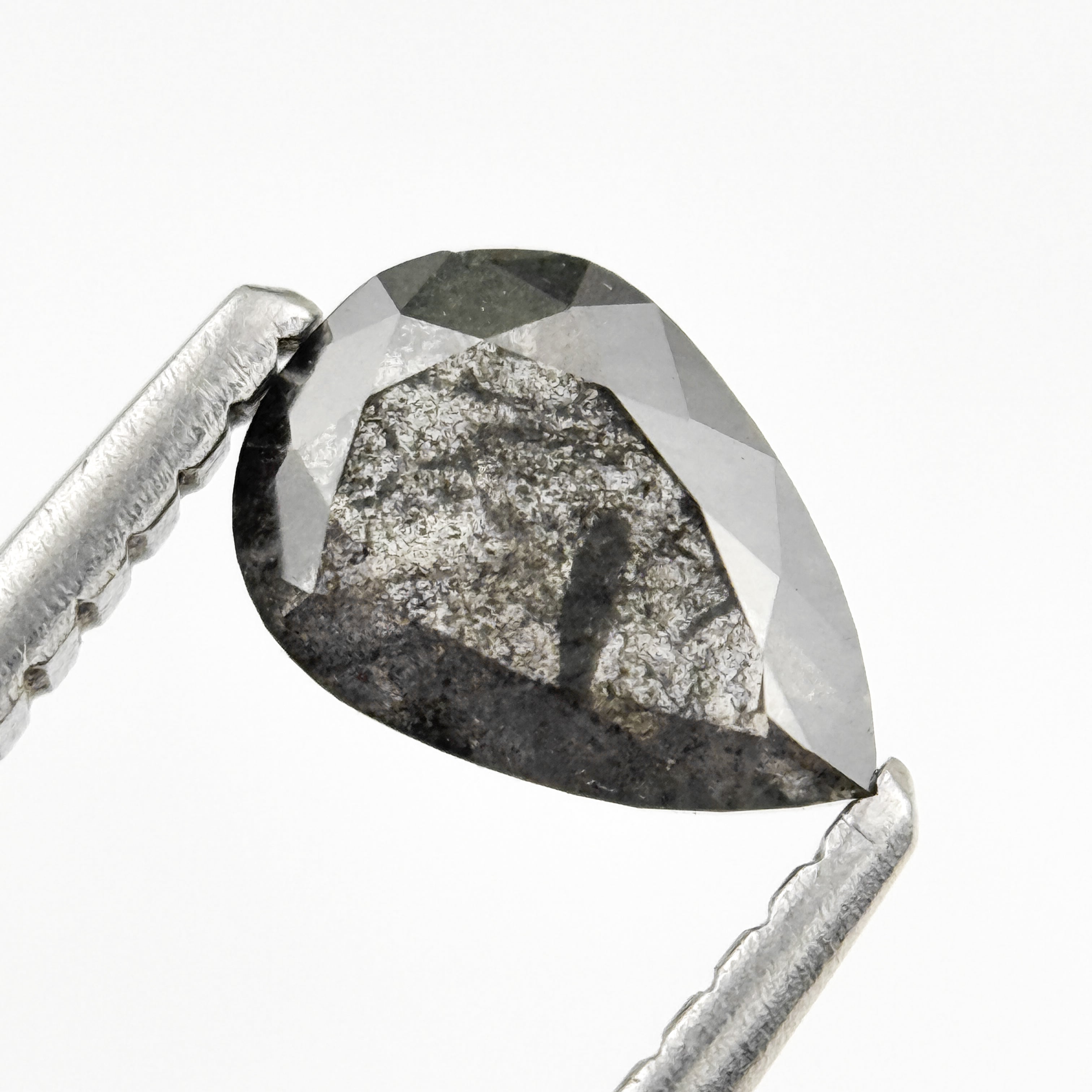 0.82 Ct Pear Rose Cut Grey Natural Salt and Pepper Diamond