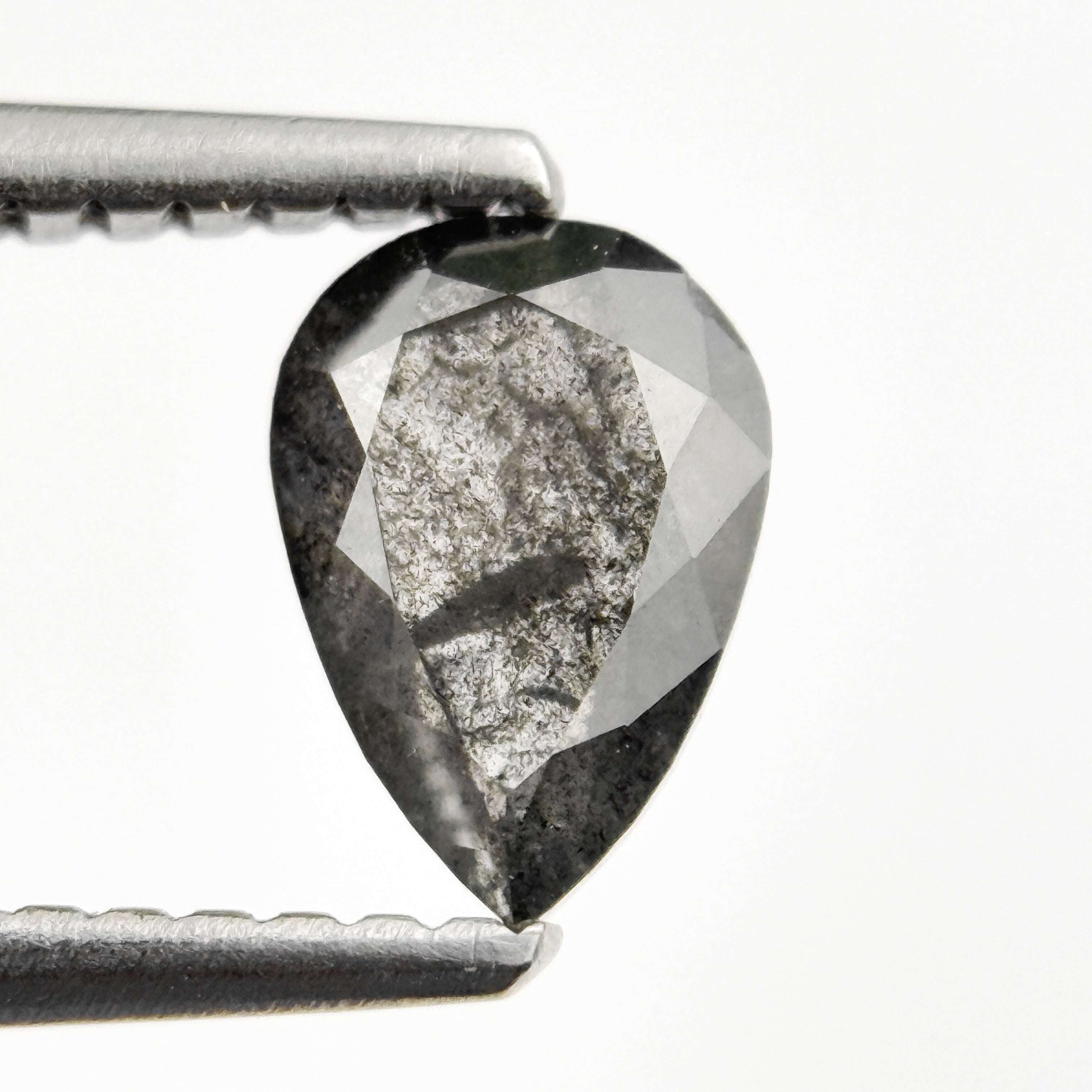 0.82 Ct Pear Rose Cut Grey Natural Salt and Pepper Diamond