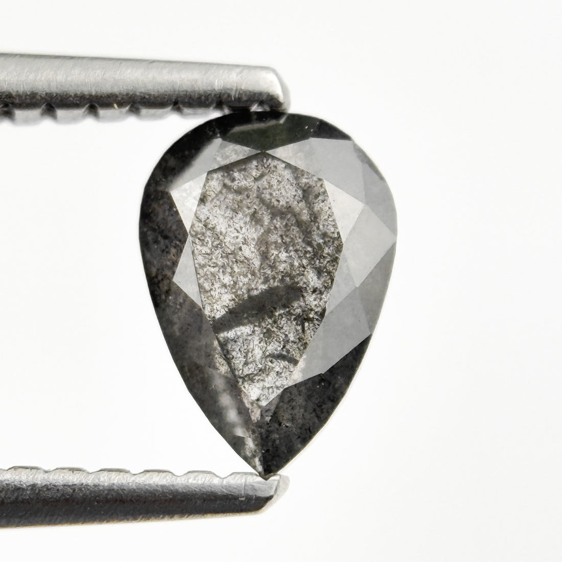 0.82 Ct Pear Rose Cut Grey Natural Salt and Pepper Diamond