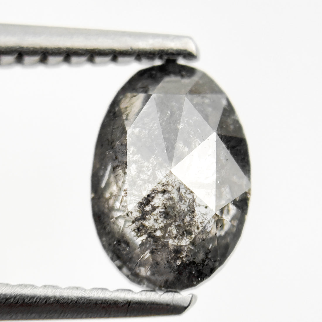 1.13 Ct Oval Rose Cut Grey Natural Galaxy Salt and Pepper Diamond
