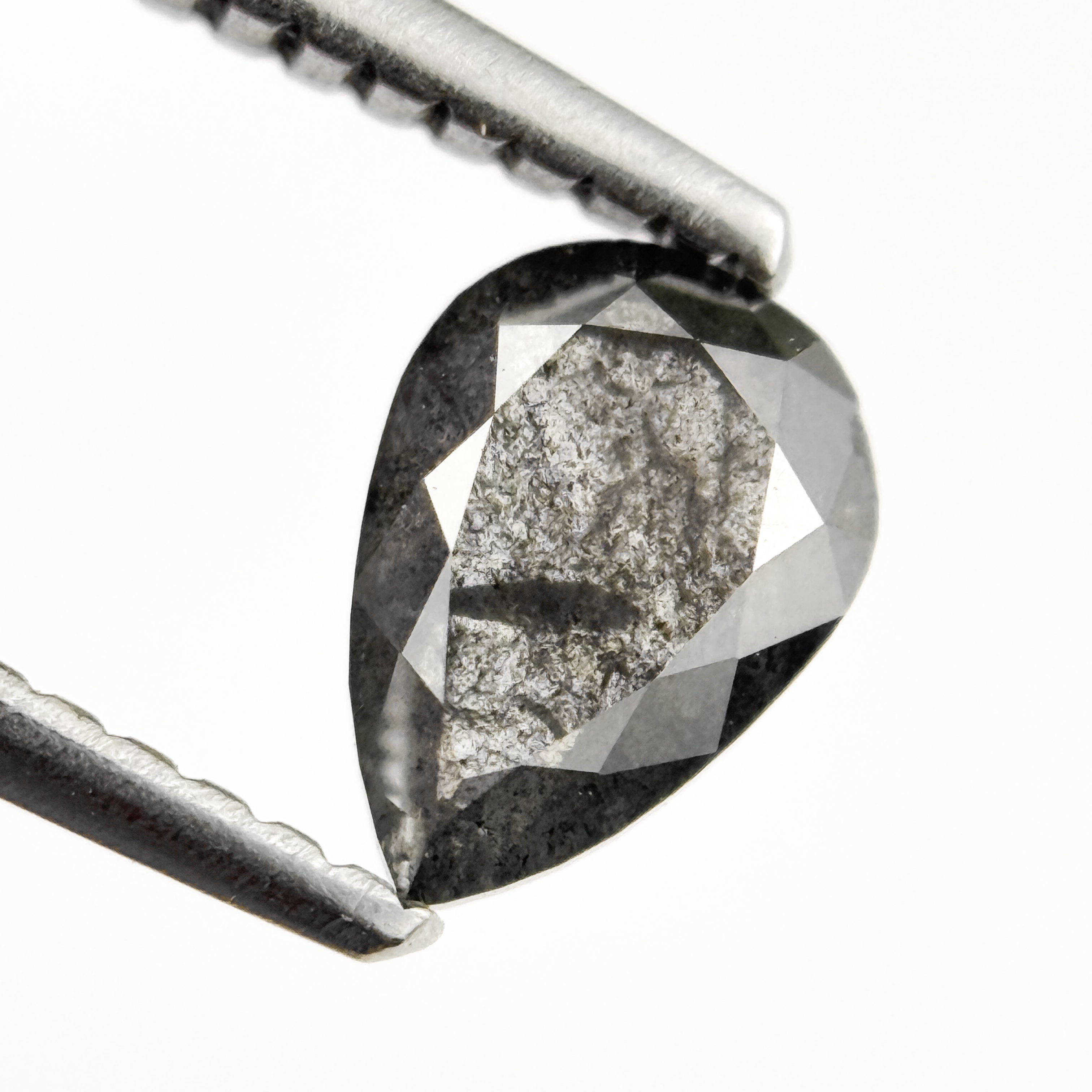 0.82 Ct Pear Rose Cut Grey Natural Salt and Pepper Diamond