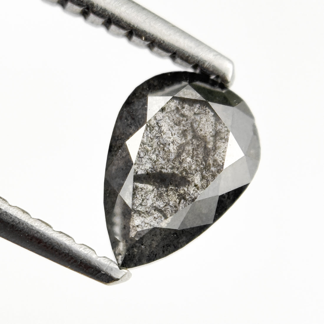 0.82 Ct Pear Rose Cut Grey Natural Salt and Pepper Diamond