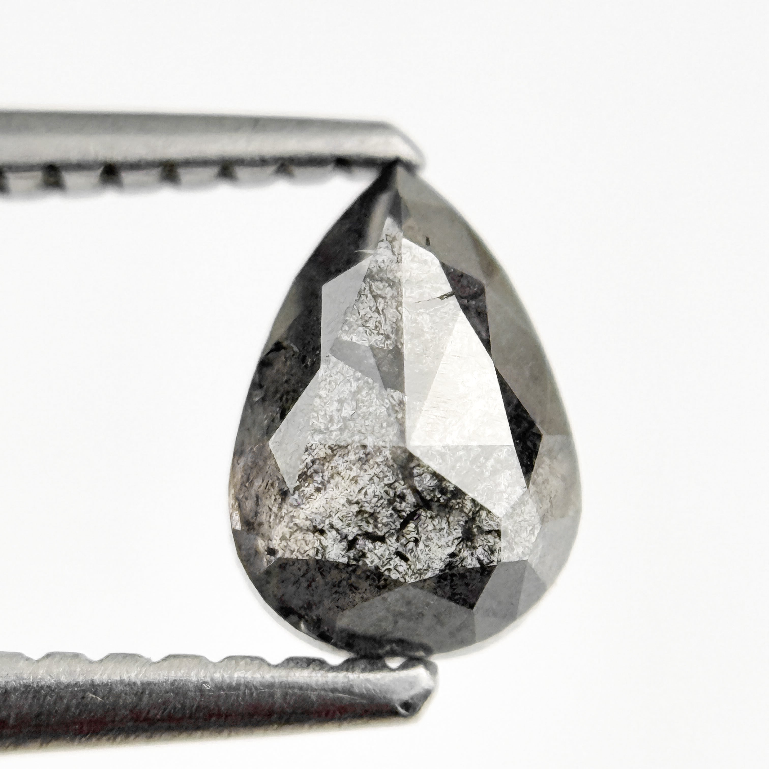0.82 Ct Pear Rose Cut Grey Natural Salt and Pepper Diamond